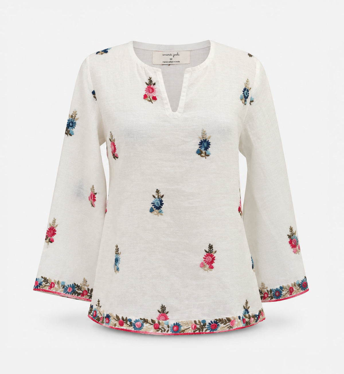 Calypso St Barth Sara Linen Hand Embroidered Top