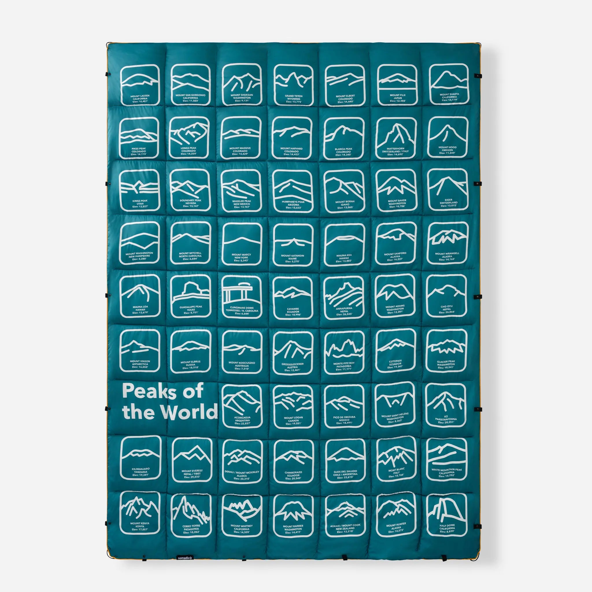 Nomadix Graphene Puffer Blanket: Peaks of the World Teal Ocean