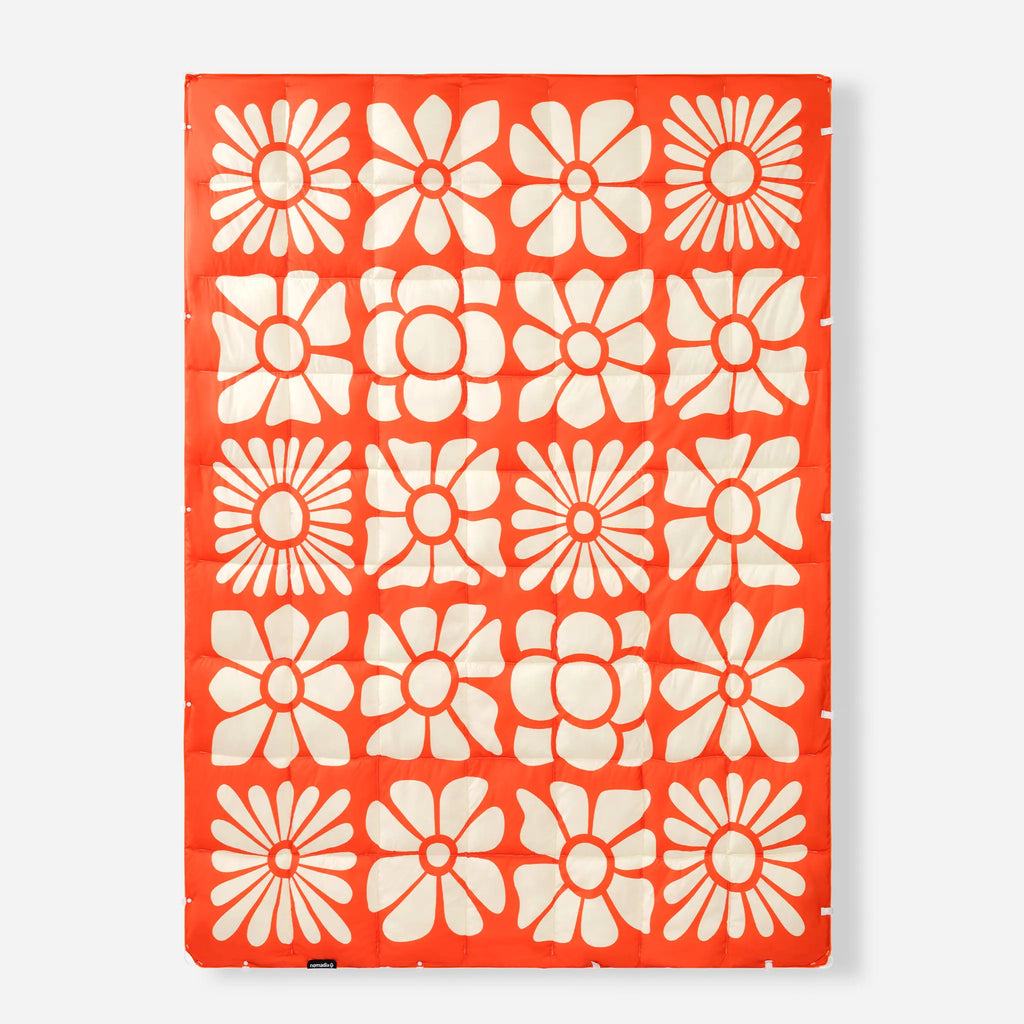 Nomadix Graphene Puffer Blanket: Big Flowers Expedition Orange