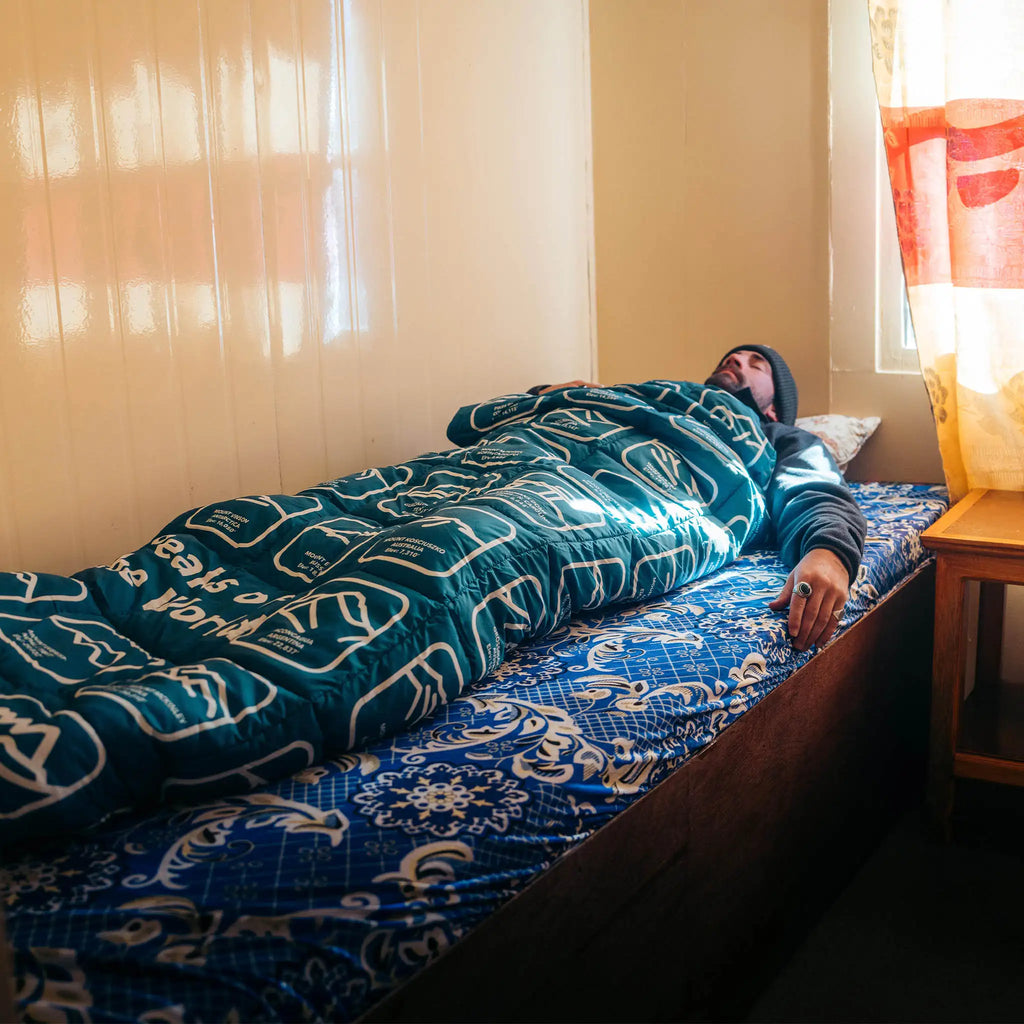 Nomadix Graphene Puffer Blanket: Peaks of the World Teal Ocean