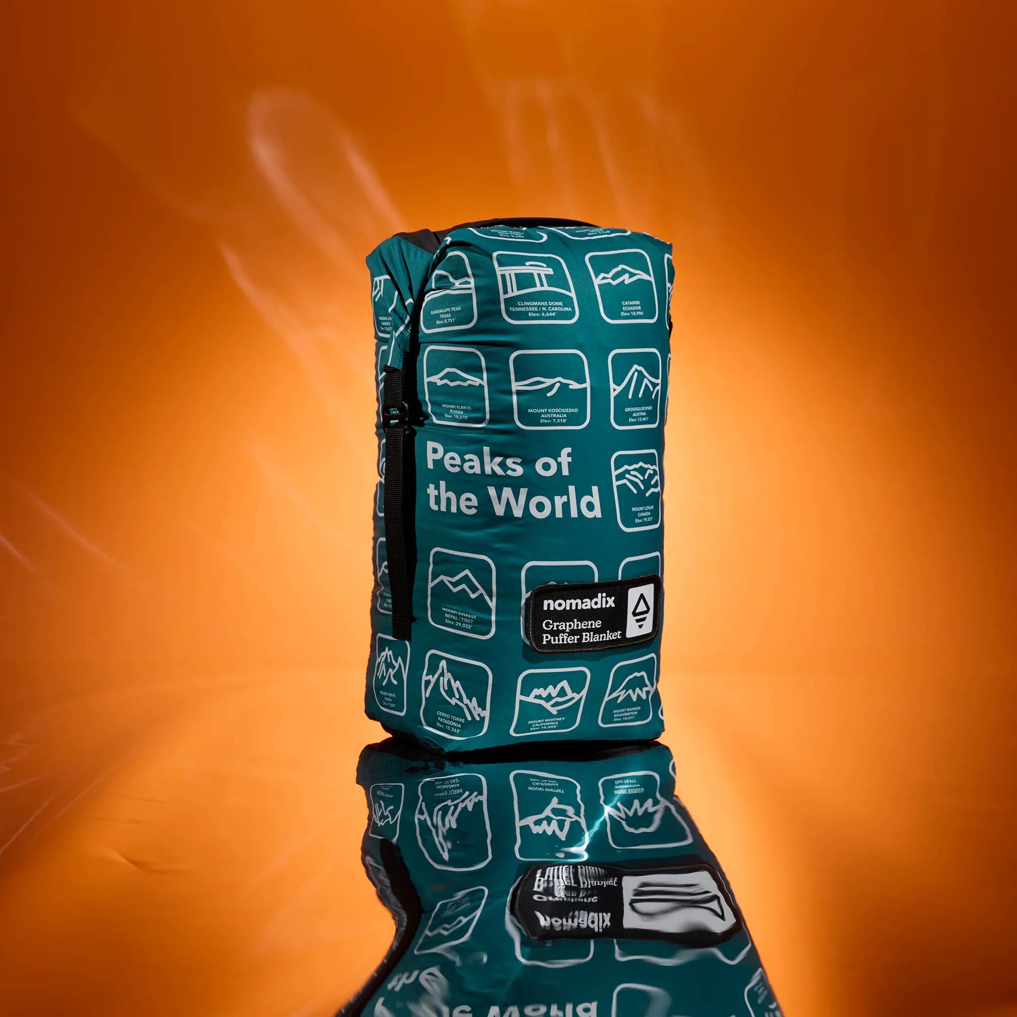 Nomadix Graphene Puffer Blanket: Peaks of the World Teal Ocean
