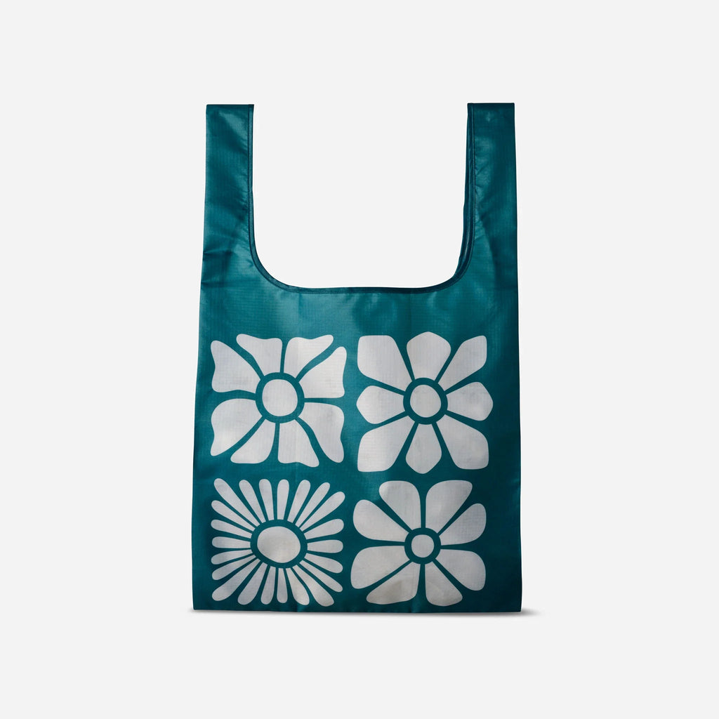 Nomadix Pocket Tote: Big Flowers Teal Ocean
