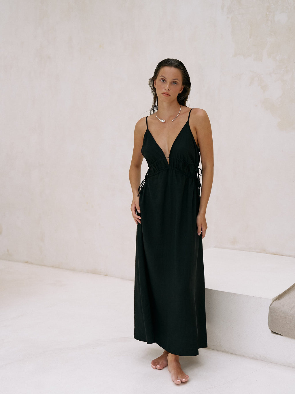 The Handloom Sofia Ties Maxi Dress Black