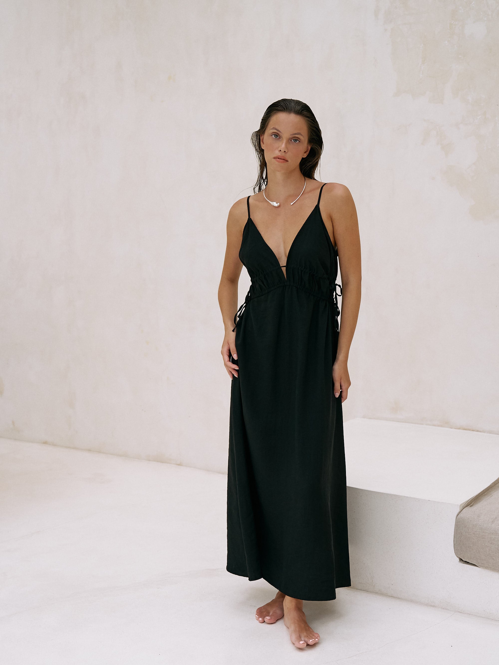 The Handloom Sofia Ties Maxi Dress Black
