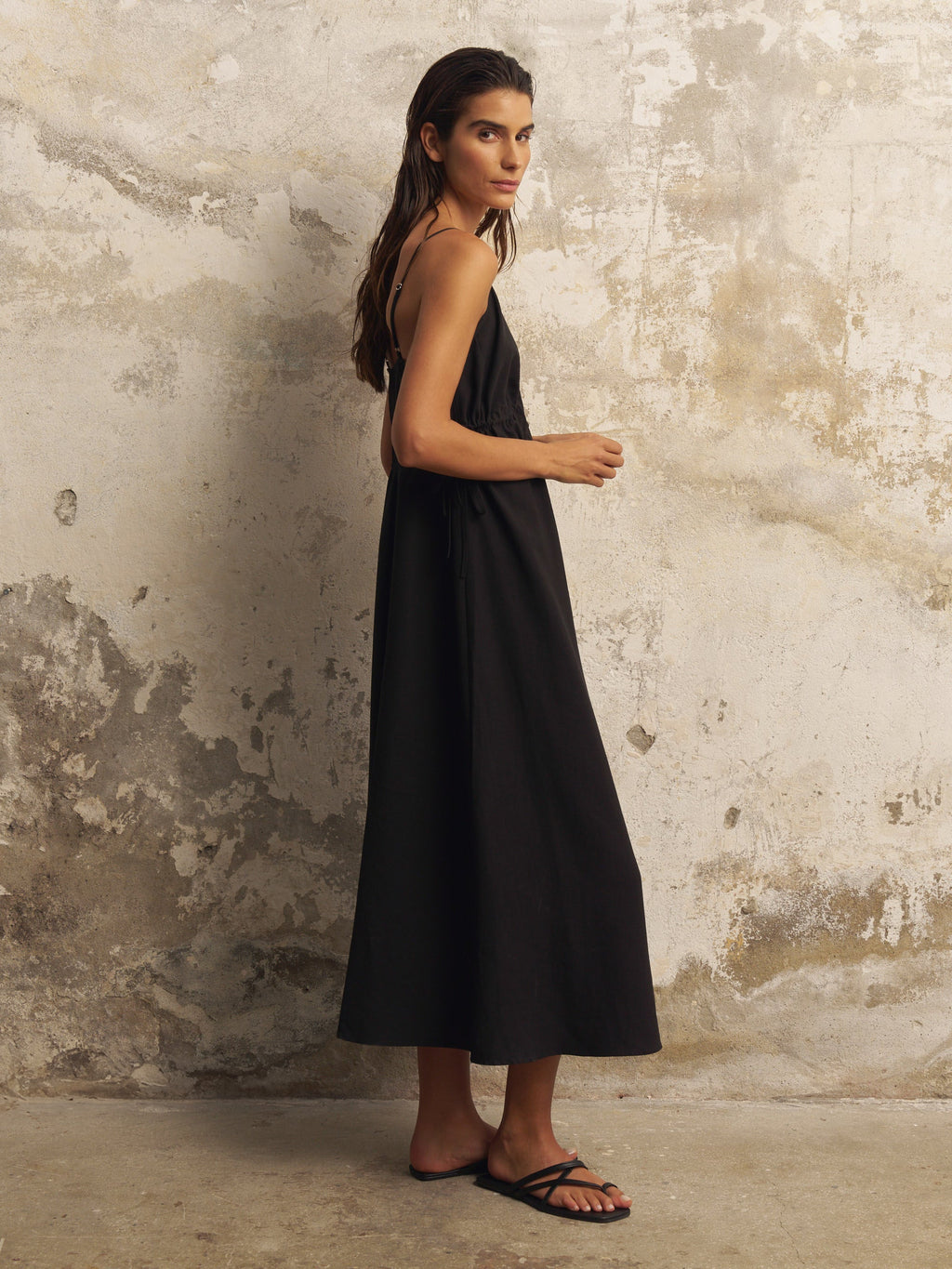 The Handloom Sofia Ties Maxi Dress Black