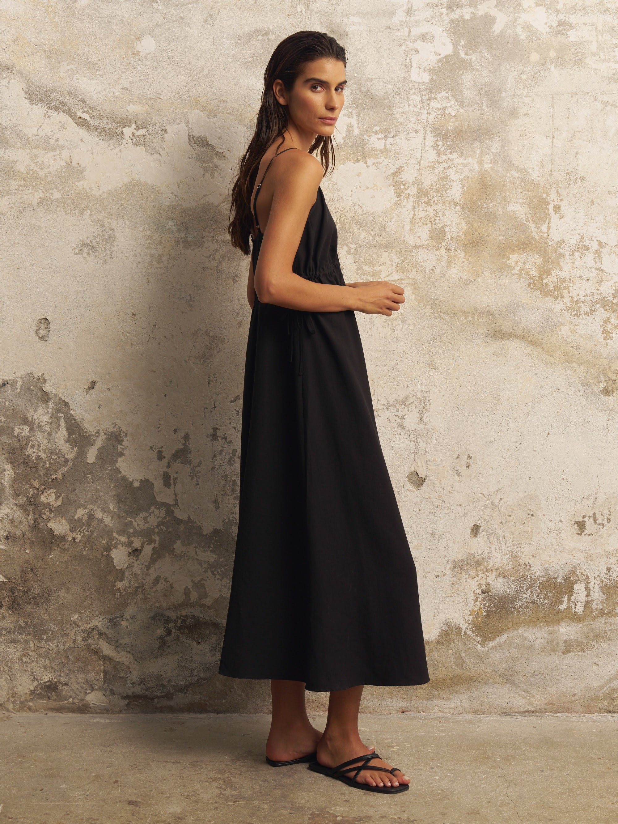 The Handloom Sofia Ties Maxi Dress Black