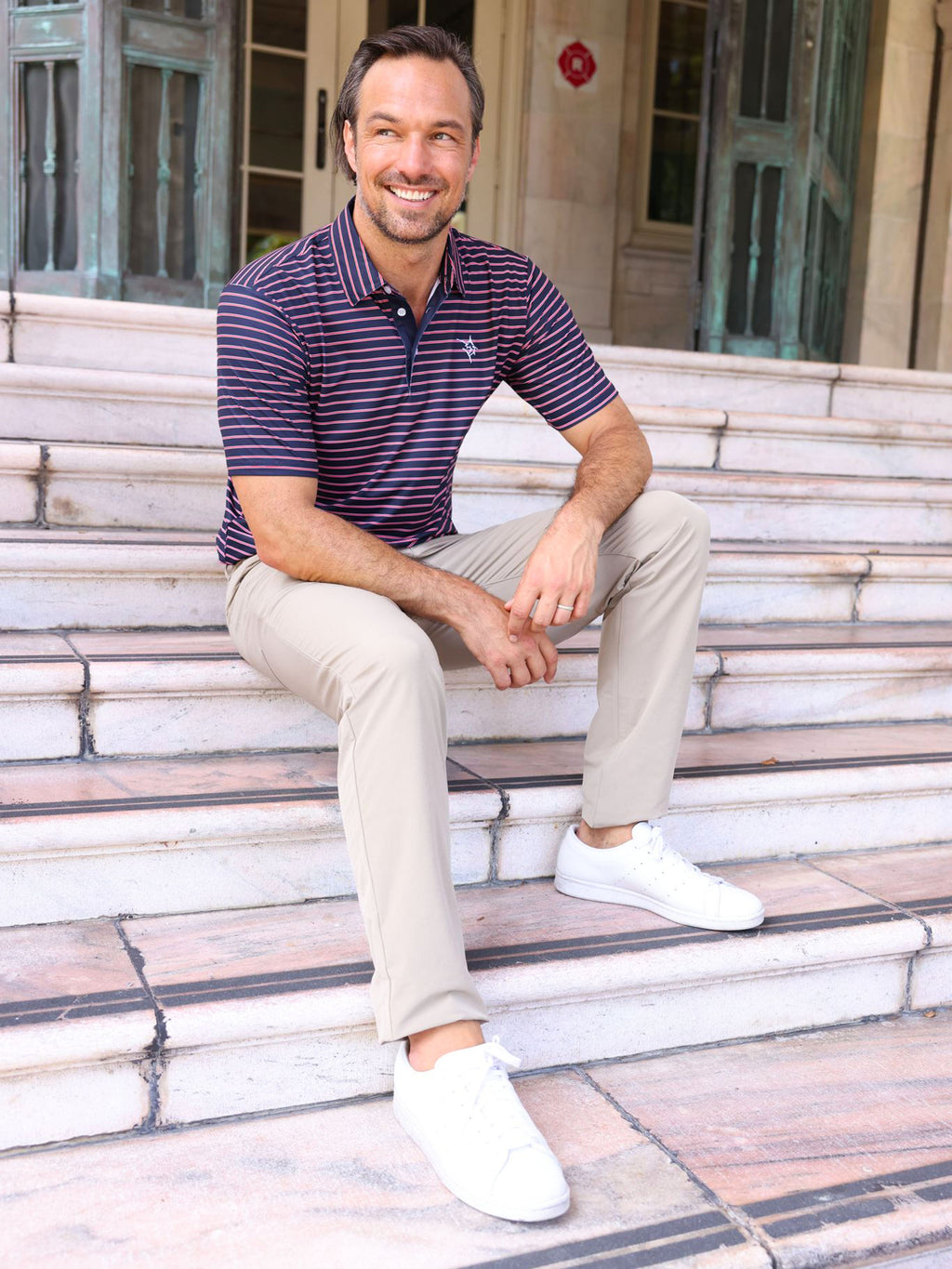 White Water Striper Polo, Navy/Red