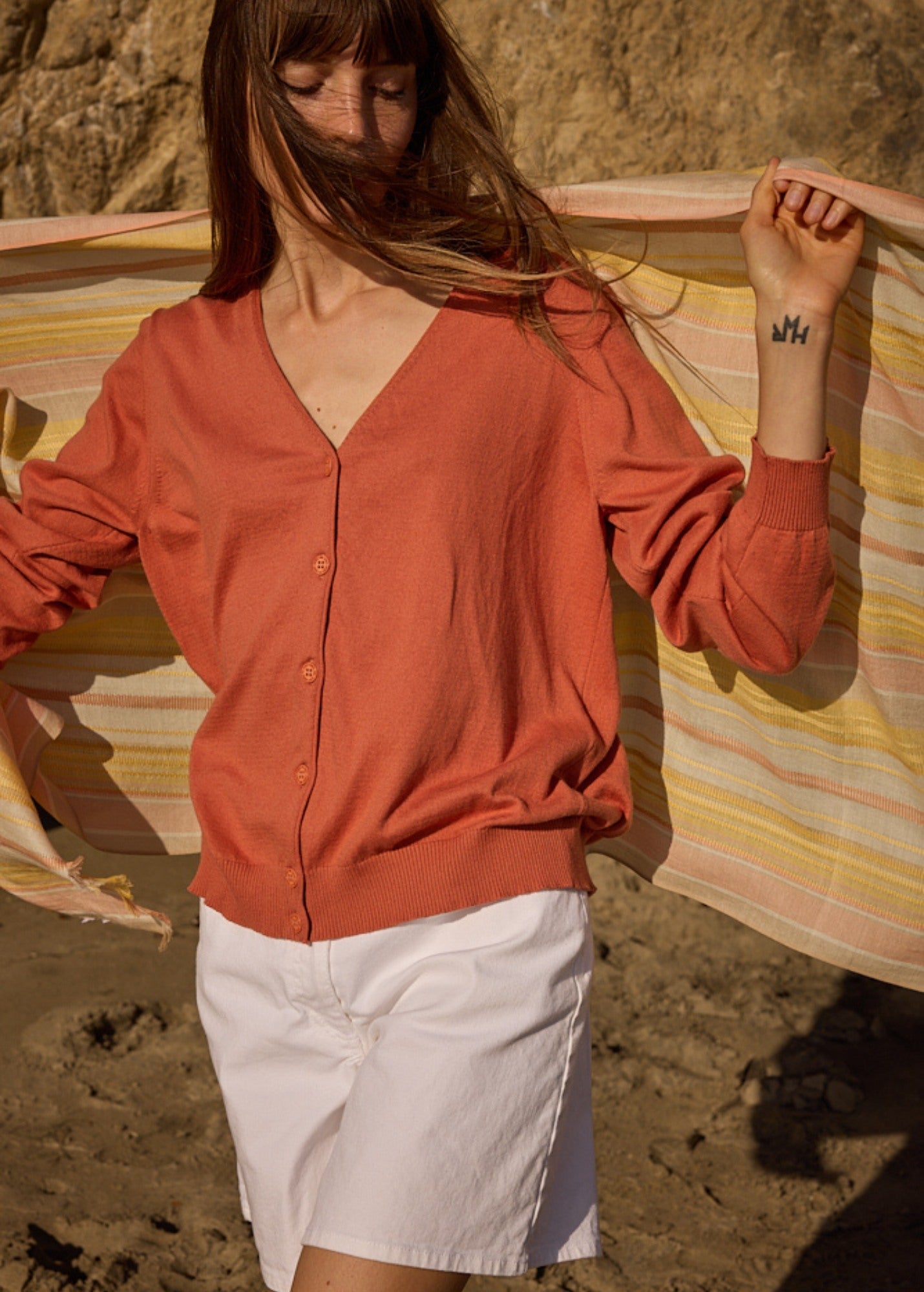 Saint James TAVIRA Cotton & Cashmere V-Neck Cardigan (CLAY)