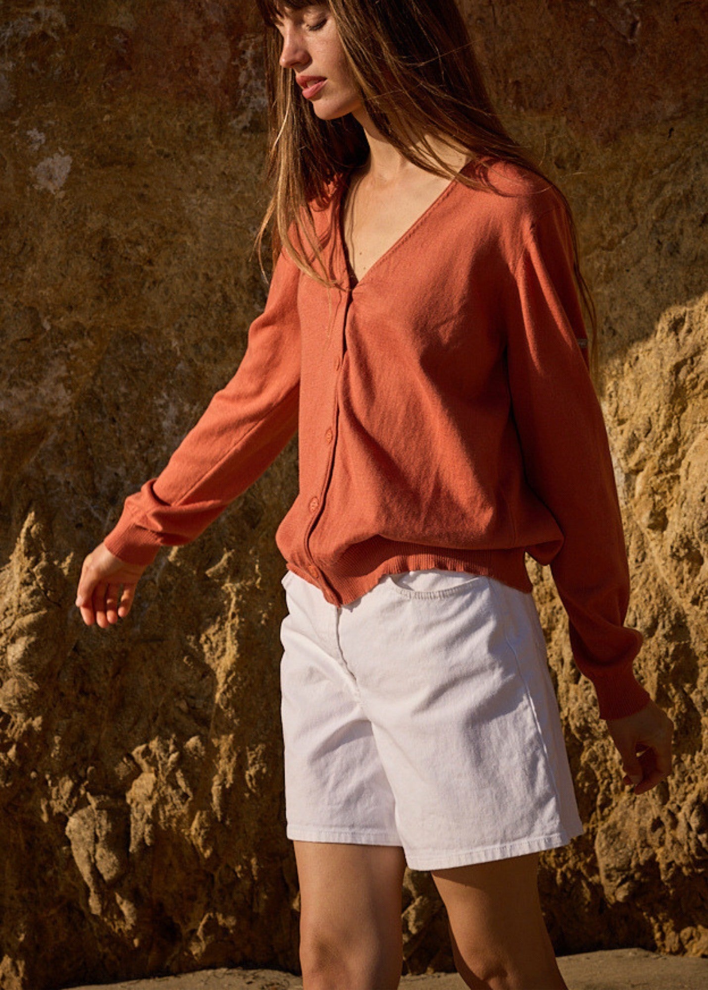 Saint James TAVIRA Cotton & Cashmere V-Neck Cardigan (CLAY)