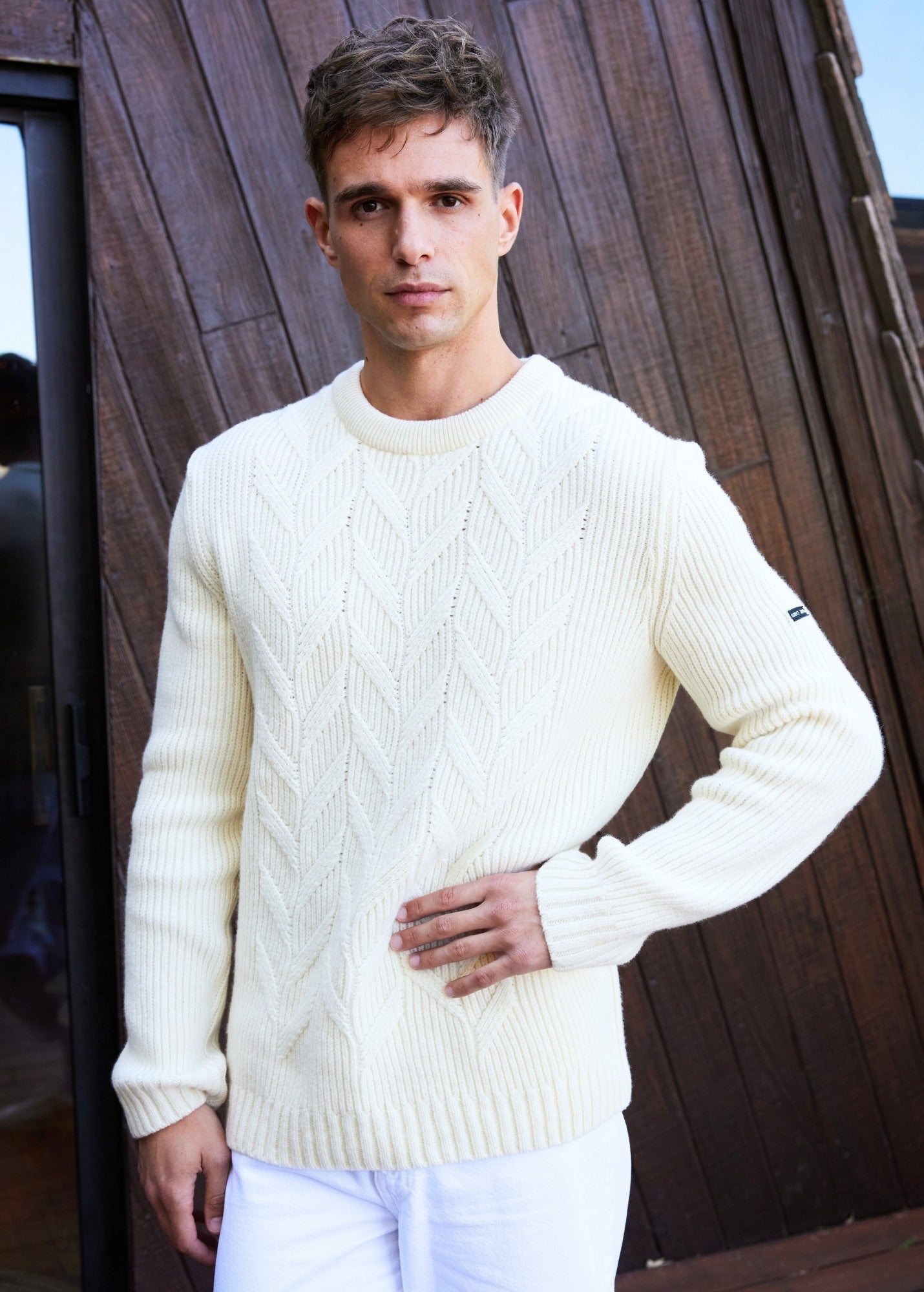 Saint James TIGNES - Textured Cable Knit Sweater | 100% Wool (WINTER WHITE)