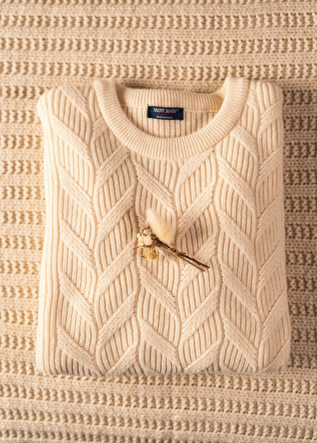 Saint James TIGNES - Textured Cable Knit Sweater | 100% Wool (WINTER WHITE)