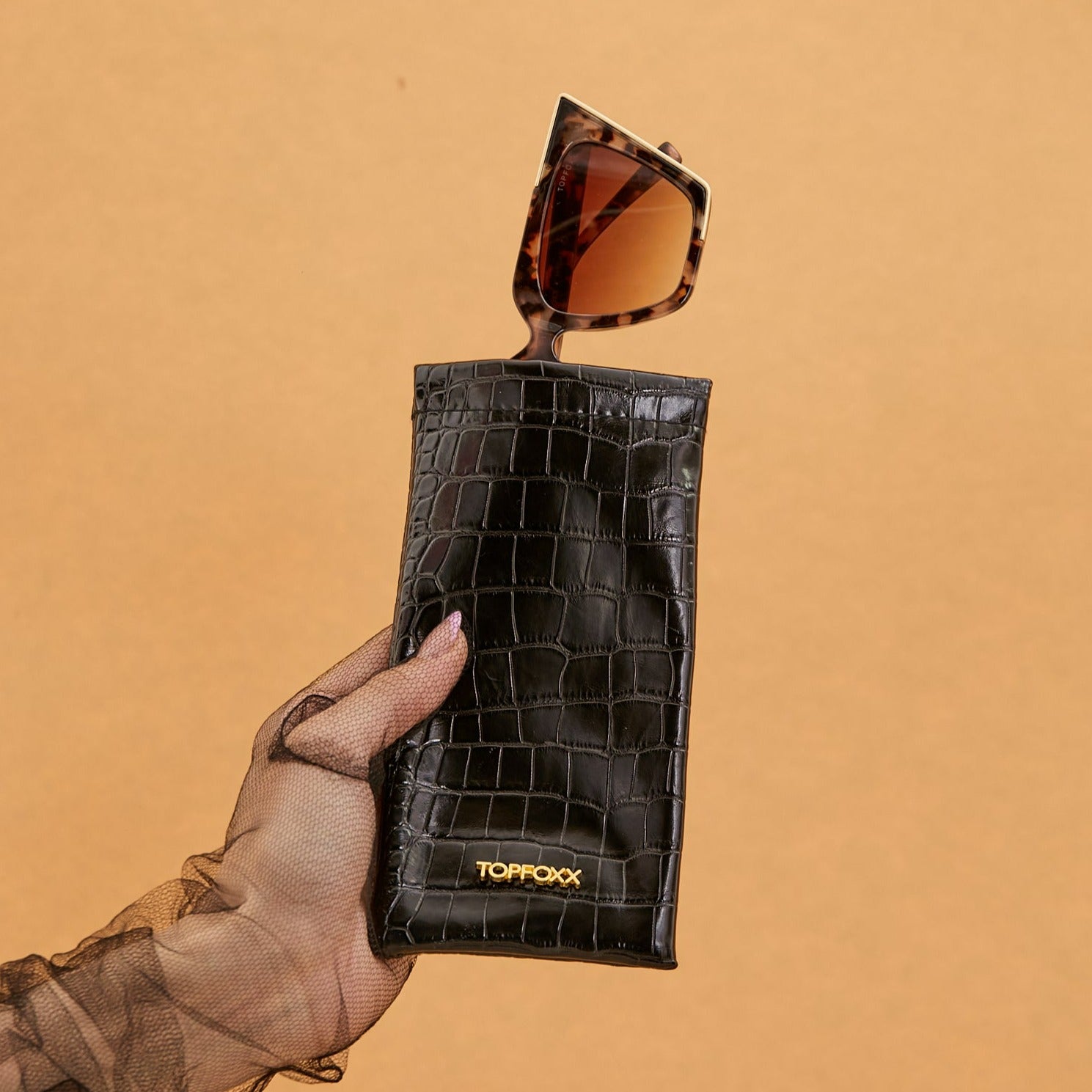 Black Faux  Croco Soft Pouch