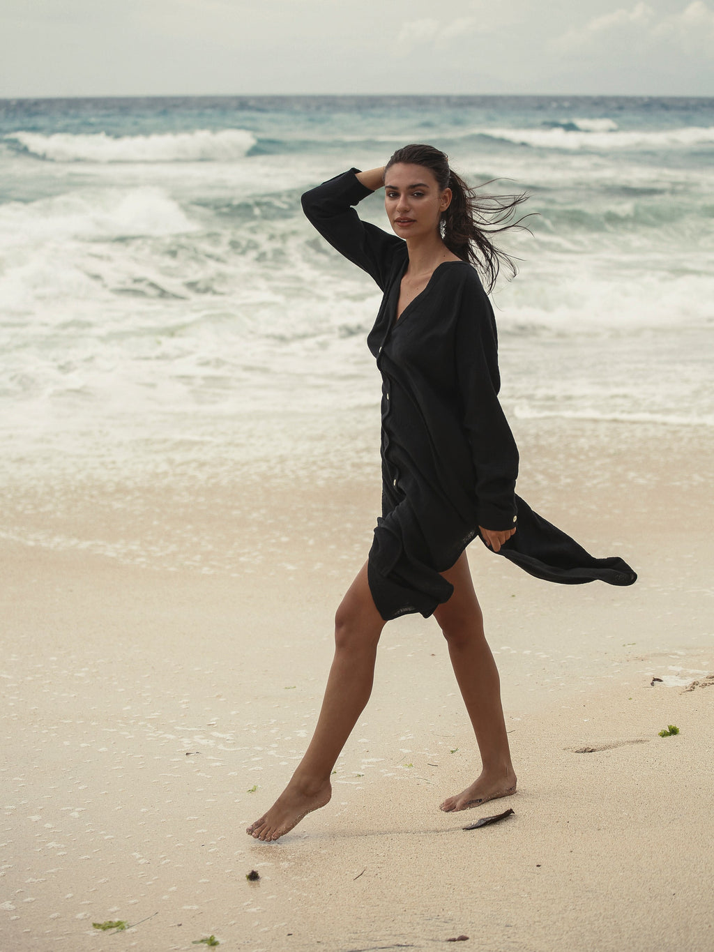 The Handloom Terra Shirt Dress Black