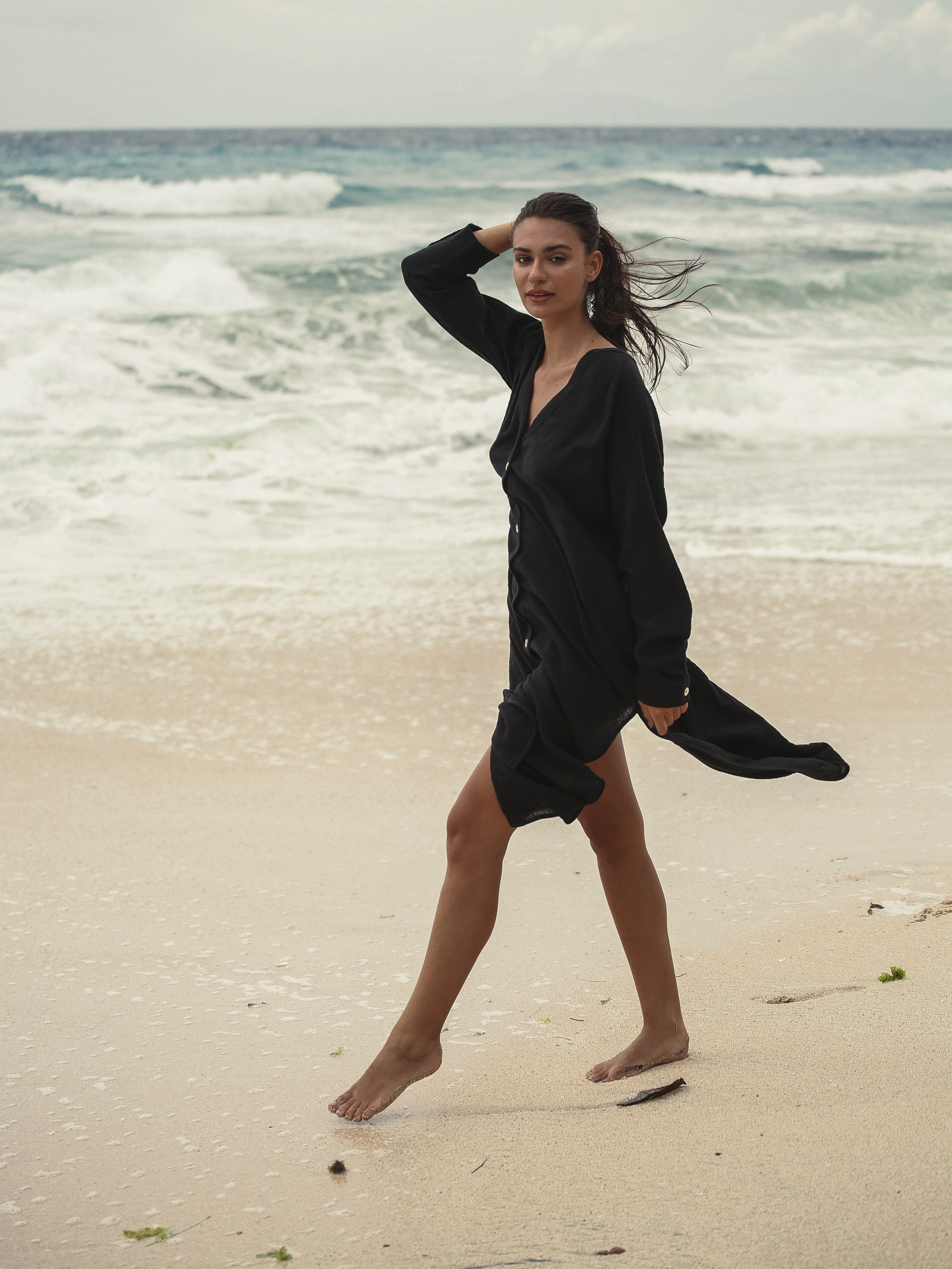 The Handloom Terra Shirt Dress Black