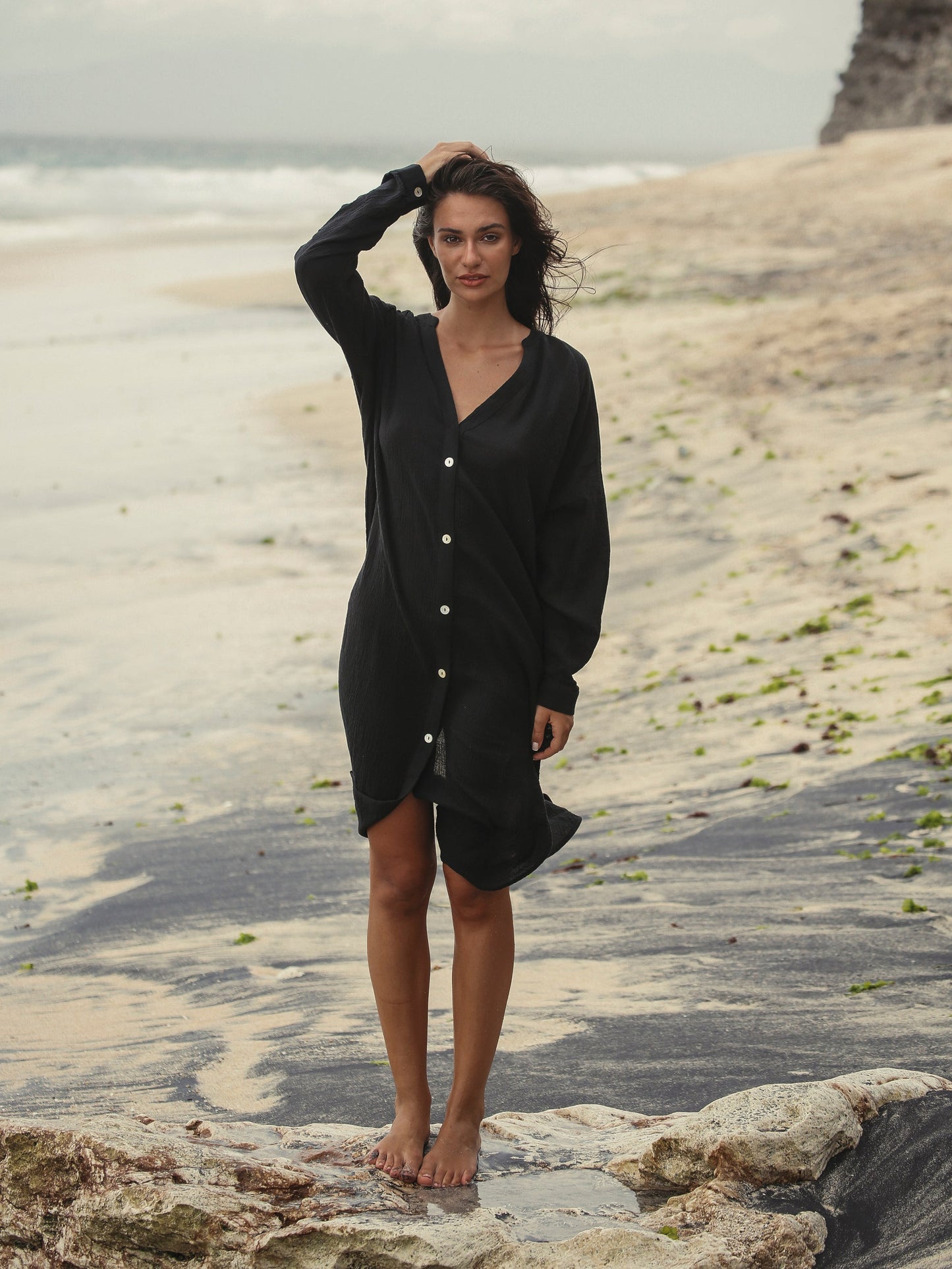 The Handloom Terra Shirt Dress Black