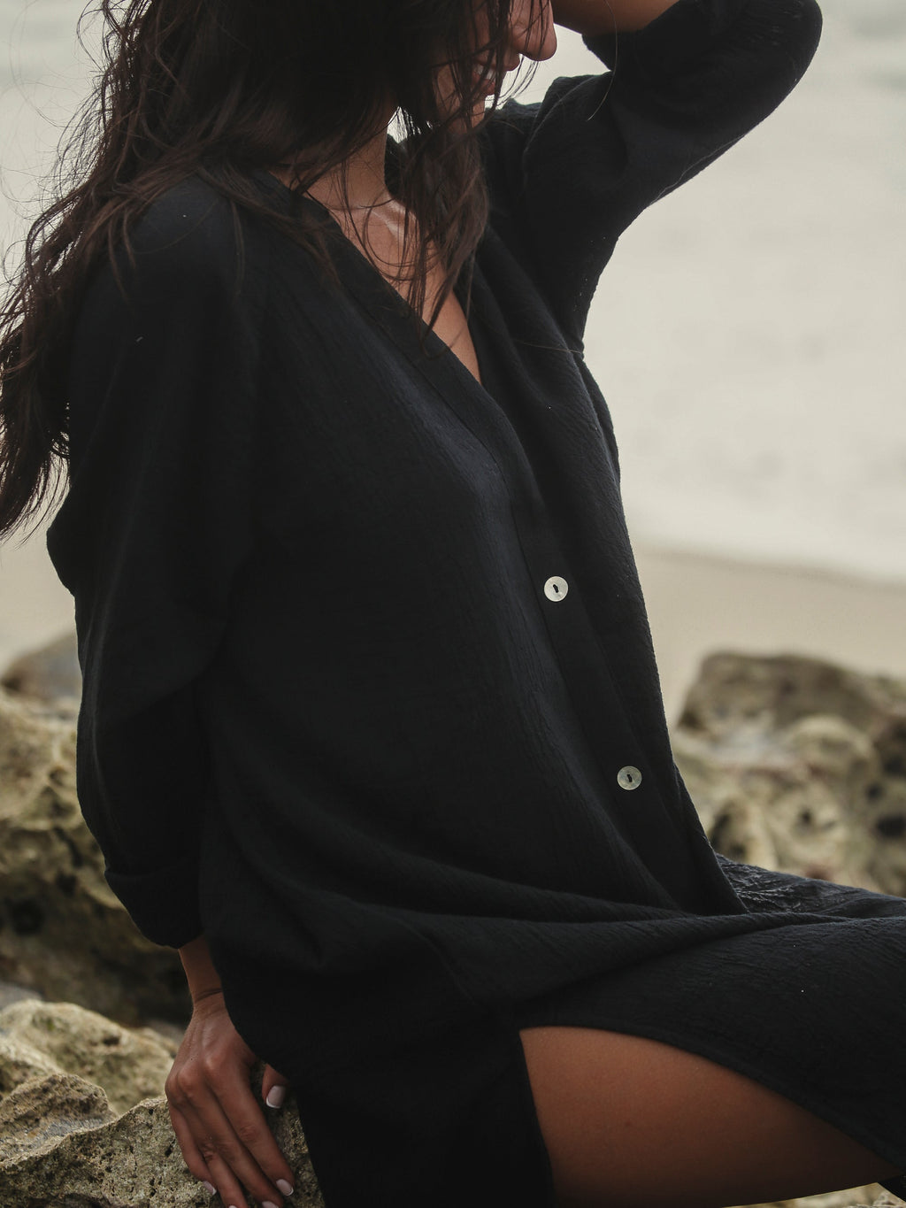 The Handloom Terra Shirt Dress Black