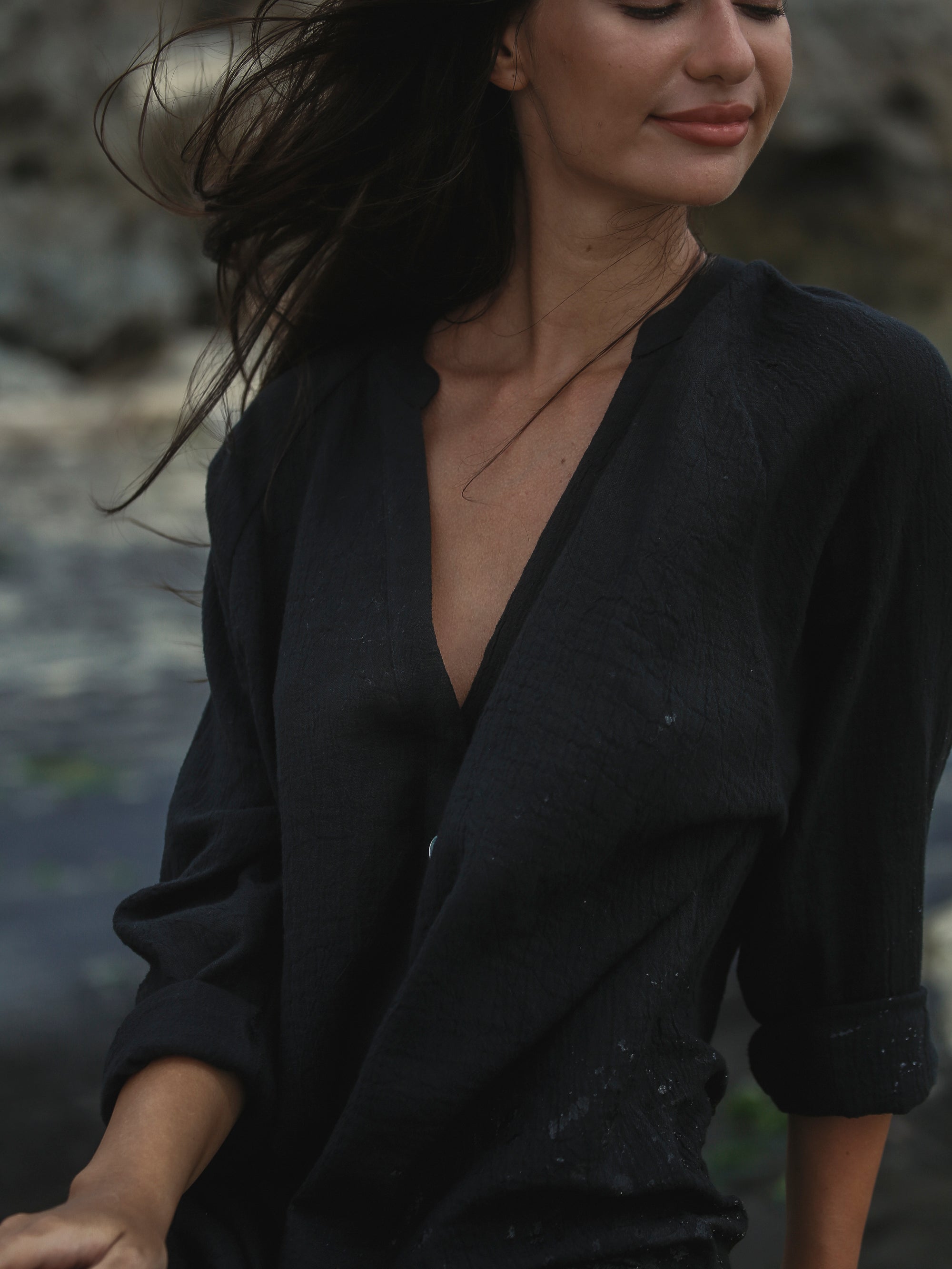 The Handloom Terra Shirt Dress Black