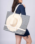 Canvas Traveler Tote With Built In Sunhat Pocket For Beach Trips