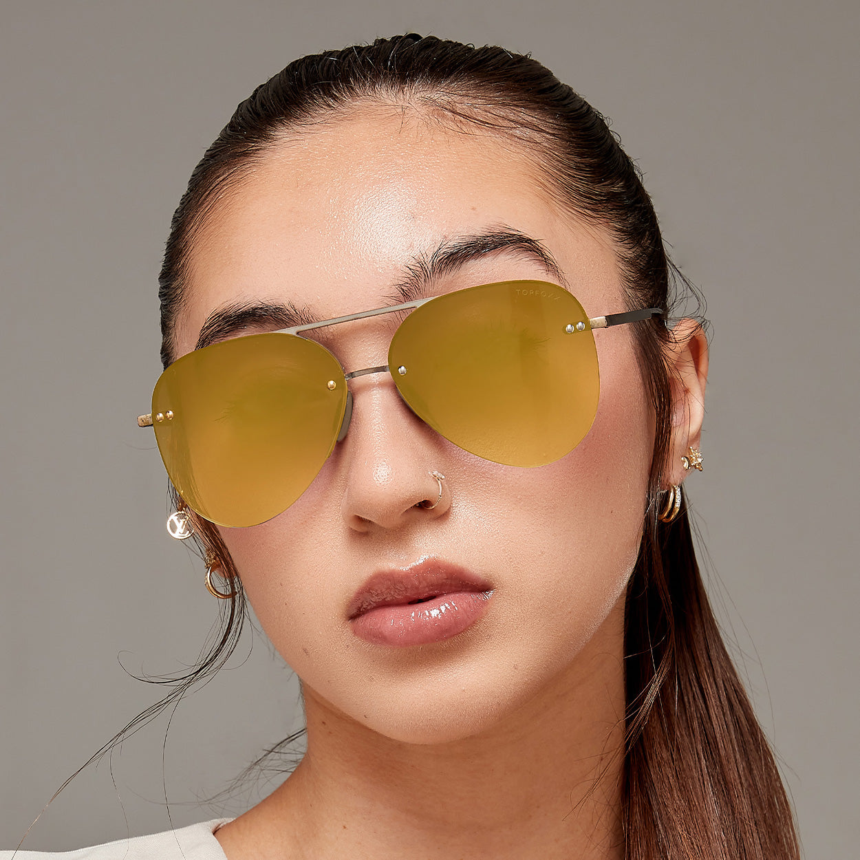 Smaller Megan 2 Mirrored Bronze - Tangle Free Aviator Sunglasses