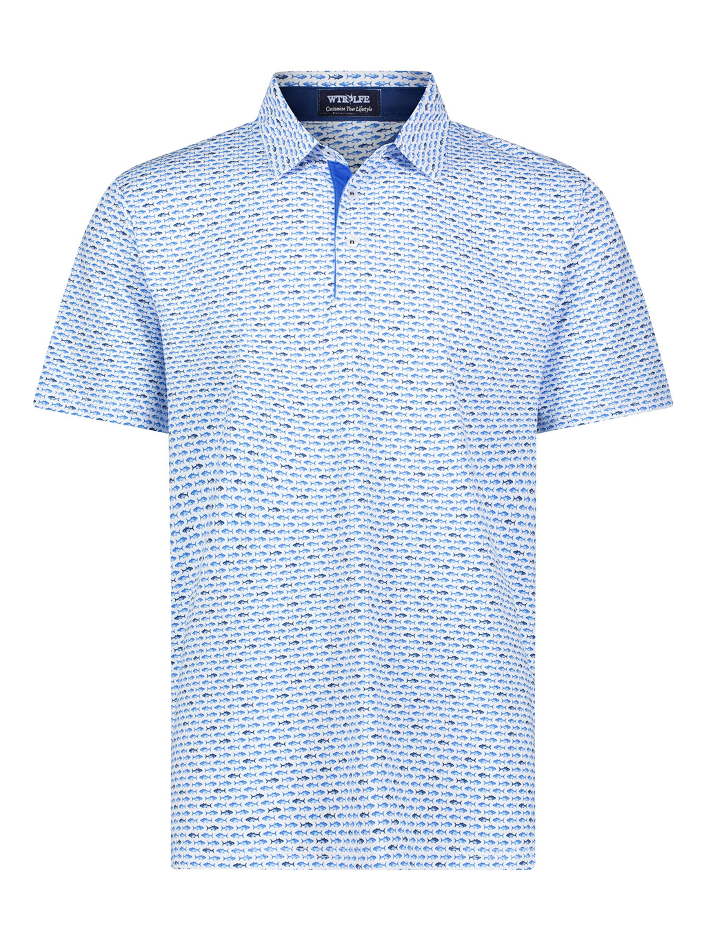 Line in the Sand Tuna Performance Polo Light Blue Navy