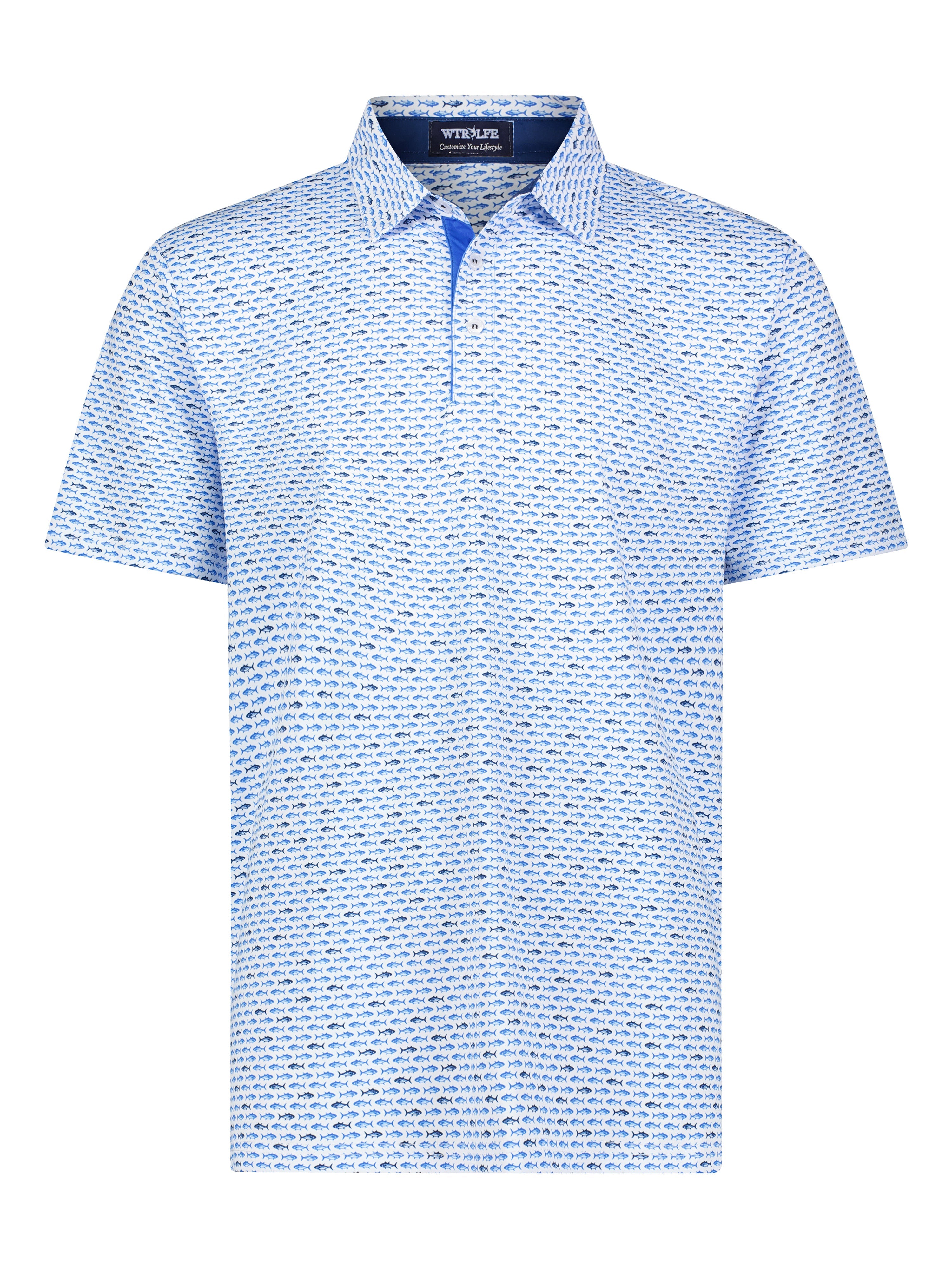 Line in the Sand Tuna Performance Polo Light Blue Navy