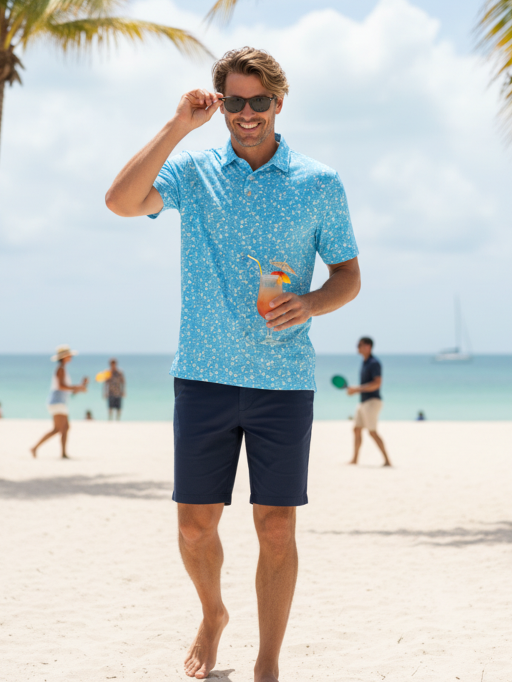 White Water Vacation Polo, Aqua Blue