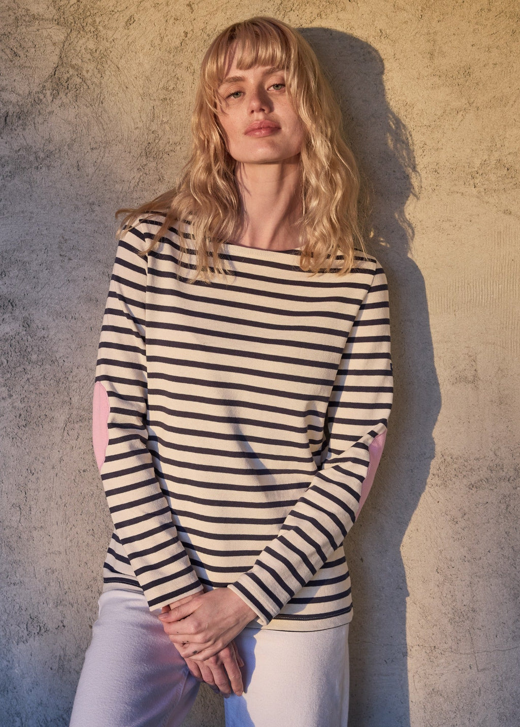 Saint James Vaujany Heart Breton Shirt (ECRU / NAVY / TEA ROSE PINK)