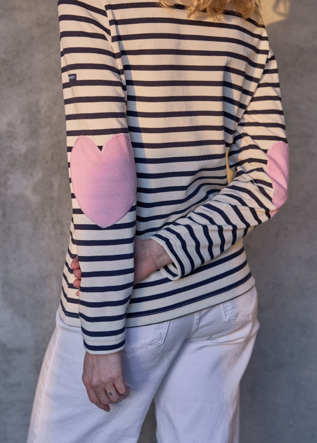 Saint James Vaujany Heart Breton Shirt (ECRU / NAVY / TEA ROSE PINK)