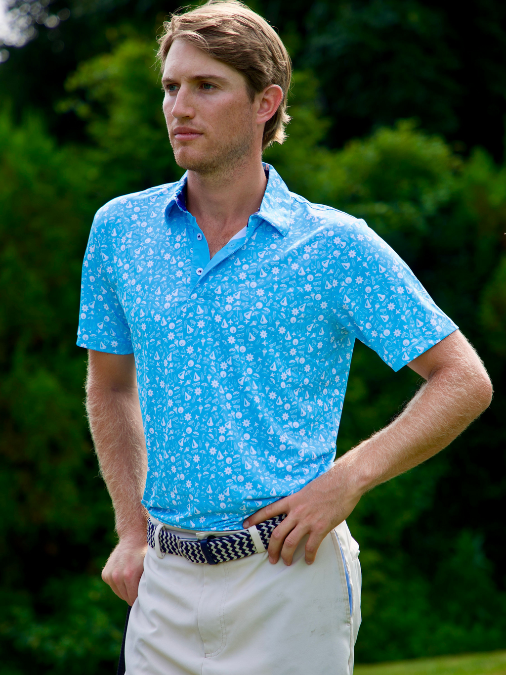 White Water Vacation Polo, Aqua Blue