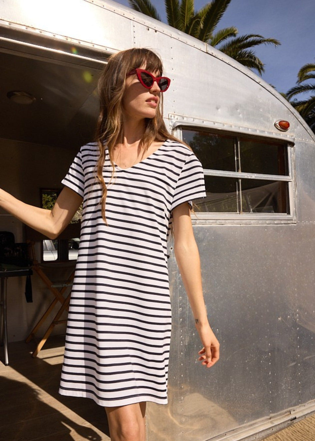 Saint James VICQ Striped shift dress (WHITE / NAVY)