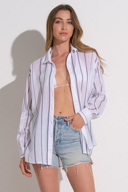 Tropical Button Down Navy White City