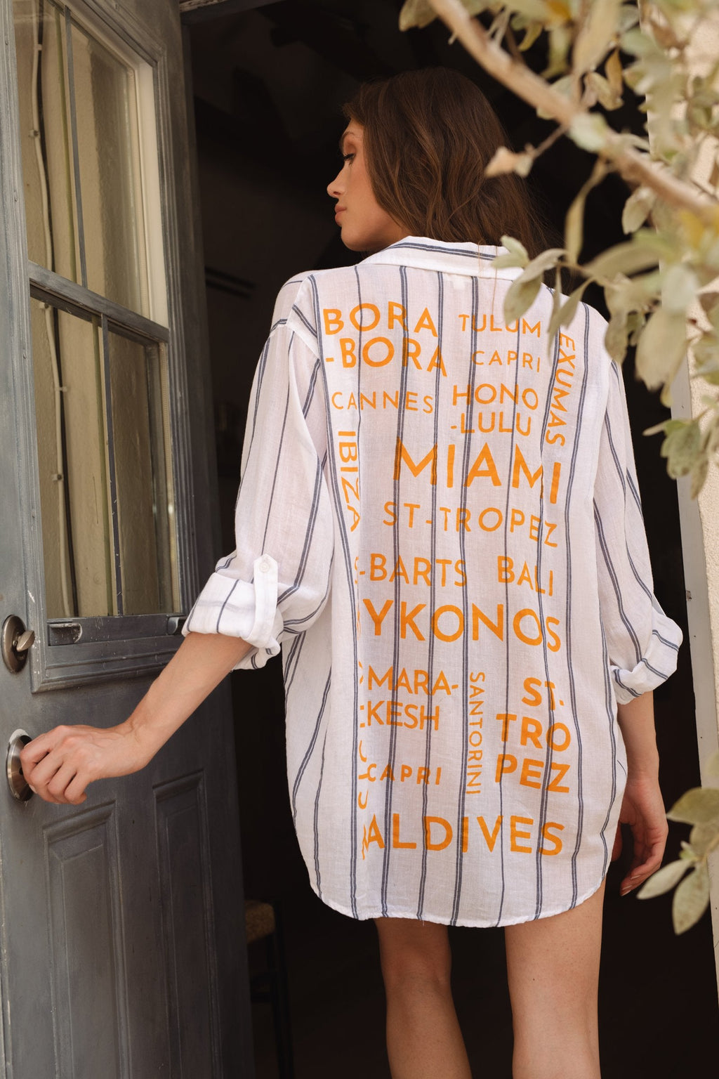 Tropical Button Down Navy White City