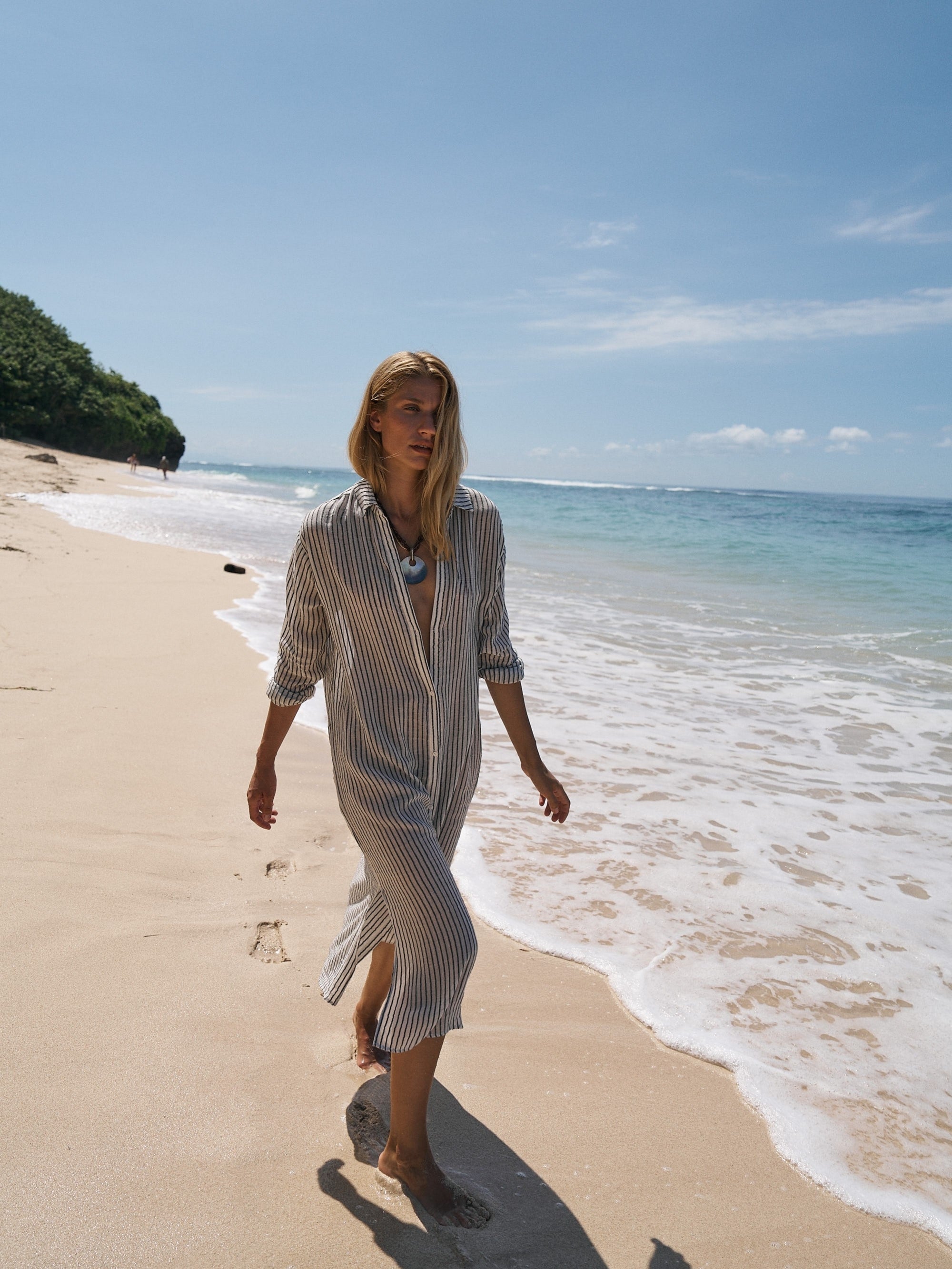 The Handloom Voyage Shirt Dress Black Stripes