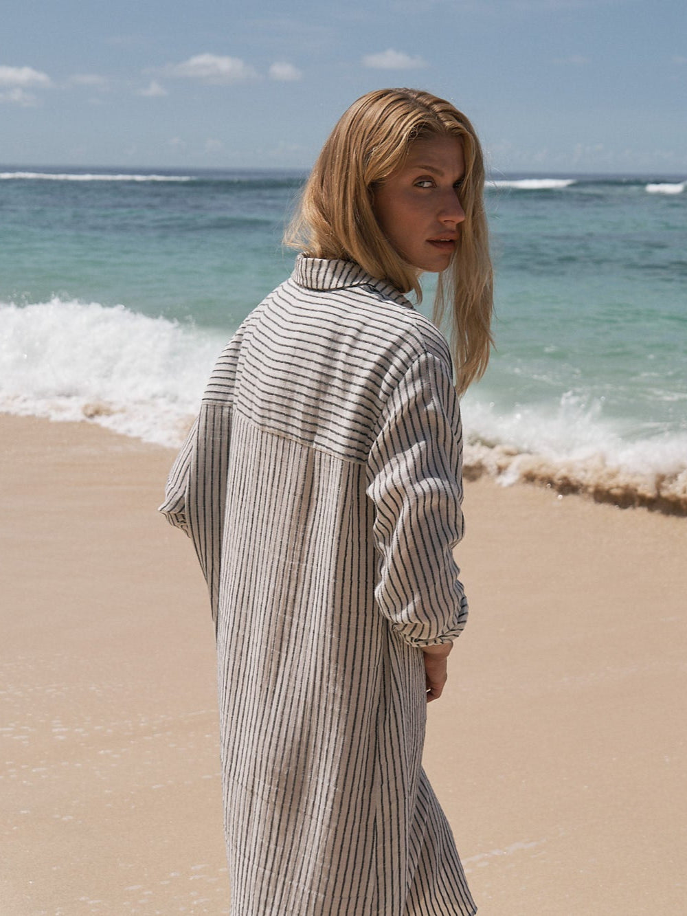 The Handloom Voyage Shirt Dress Black Stripes