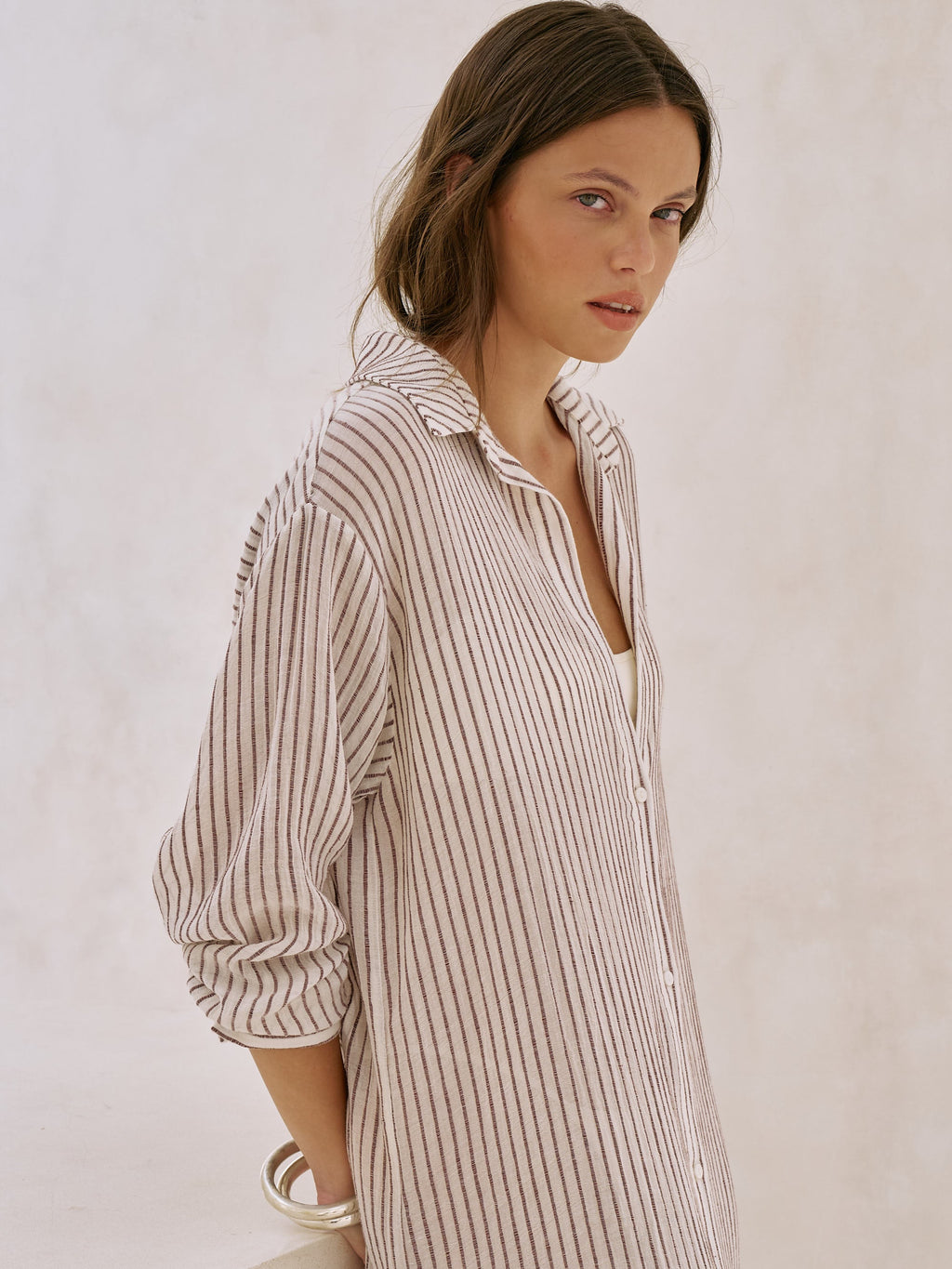 The Handloom Voyage Shirt Dress Burgundy Stripes
