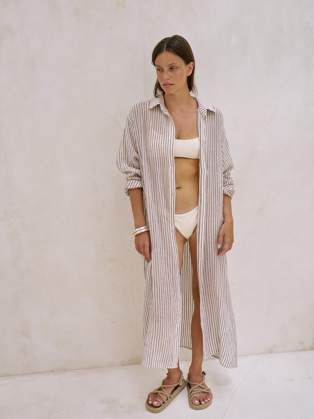 The Handloom Voyage Shirt Dress Burgundy Stripes