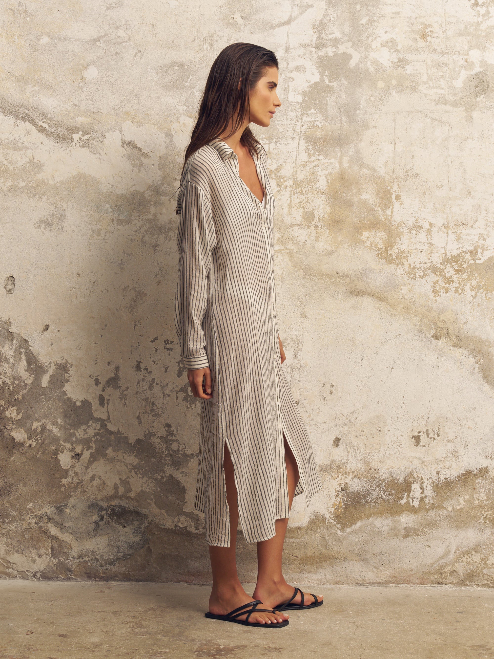 The Handloom Voyage Shirt Dress Black Stripes