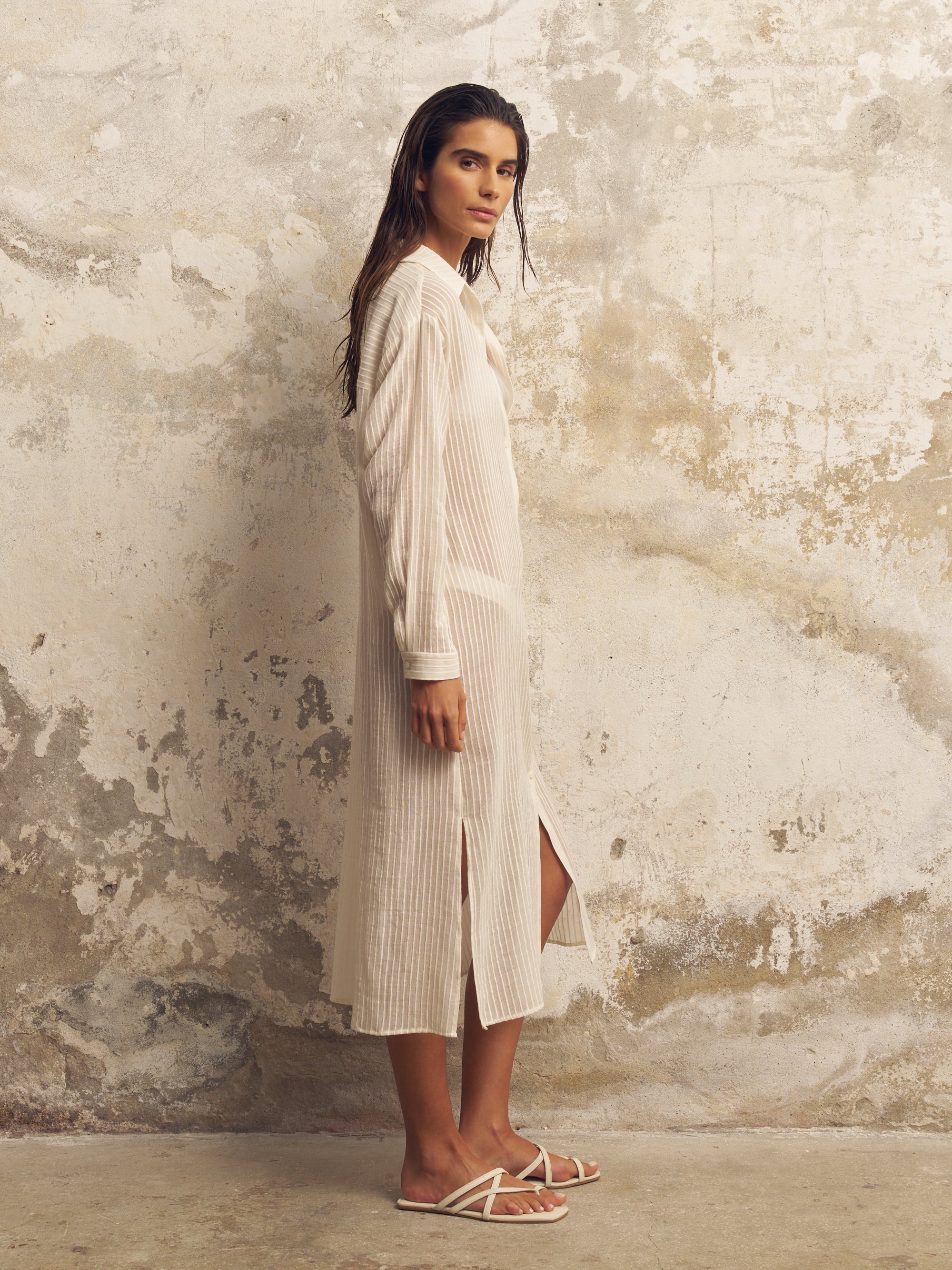The Handloom Voyage Shirt Dress White Stripes