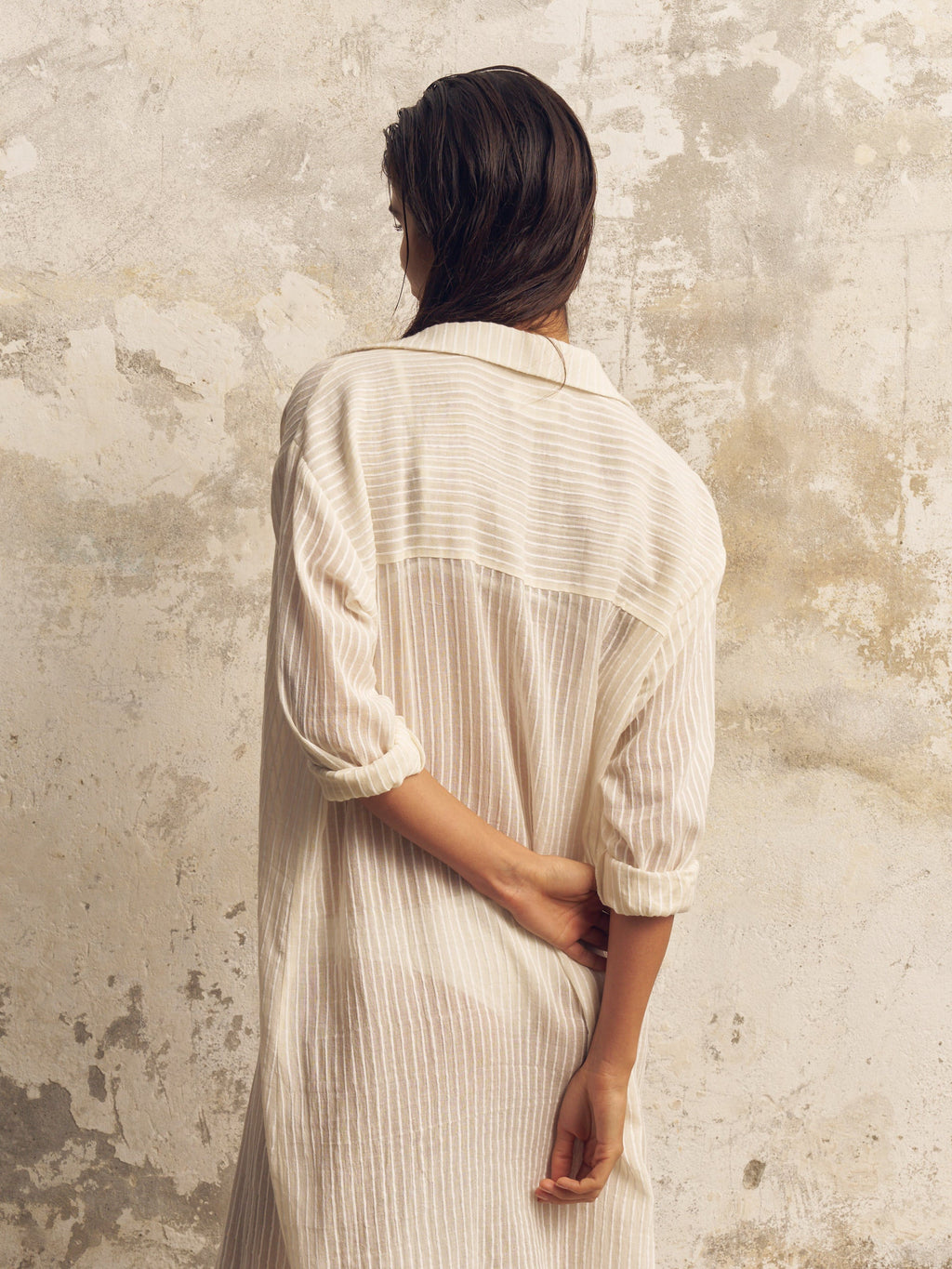 The Handloom Voyage Shirt Dress White Stripes