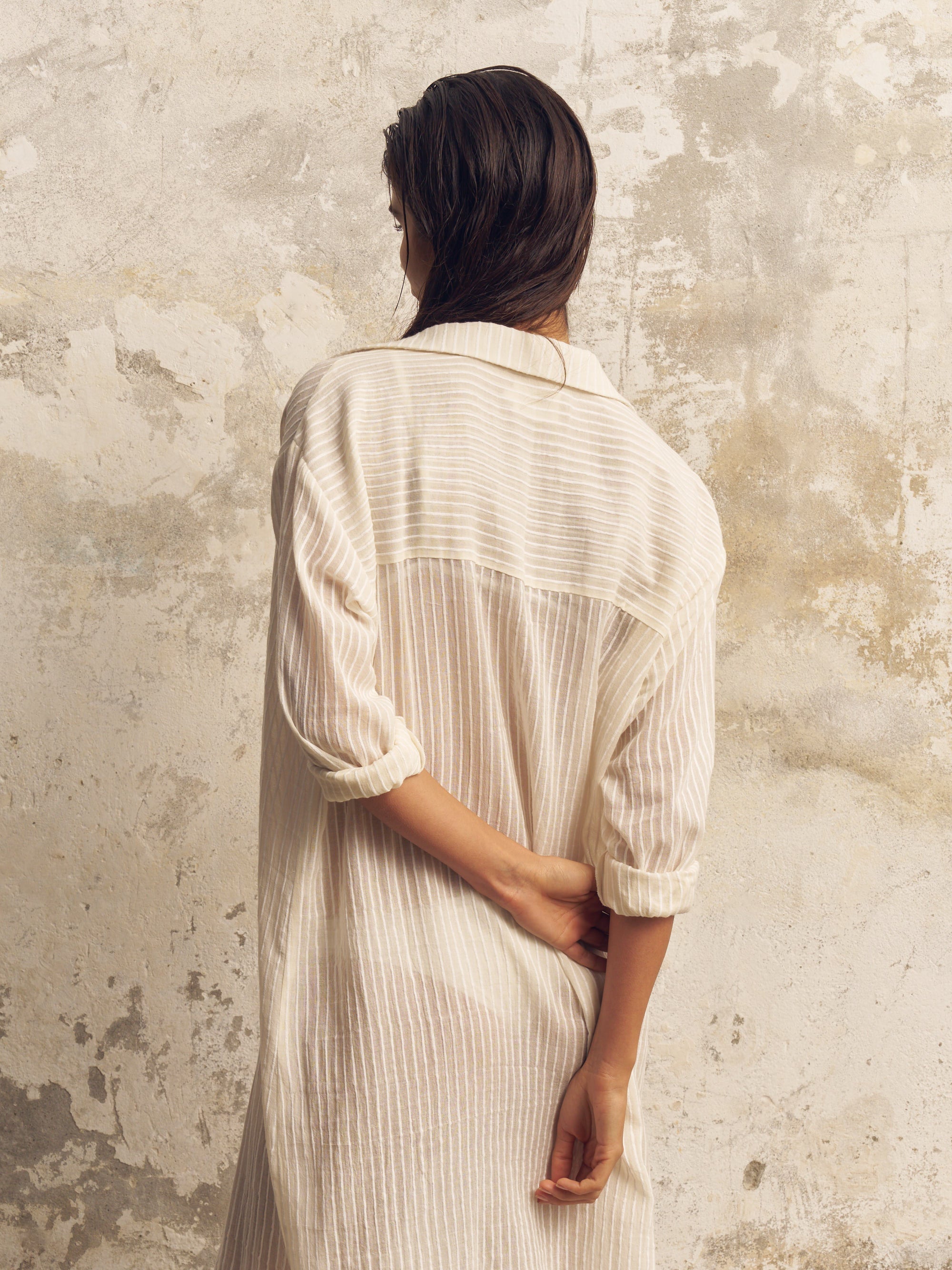 The Handloom Voyage Shirt Dress White Stripes