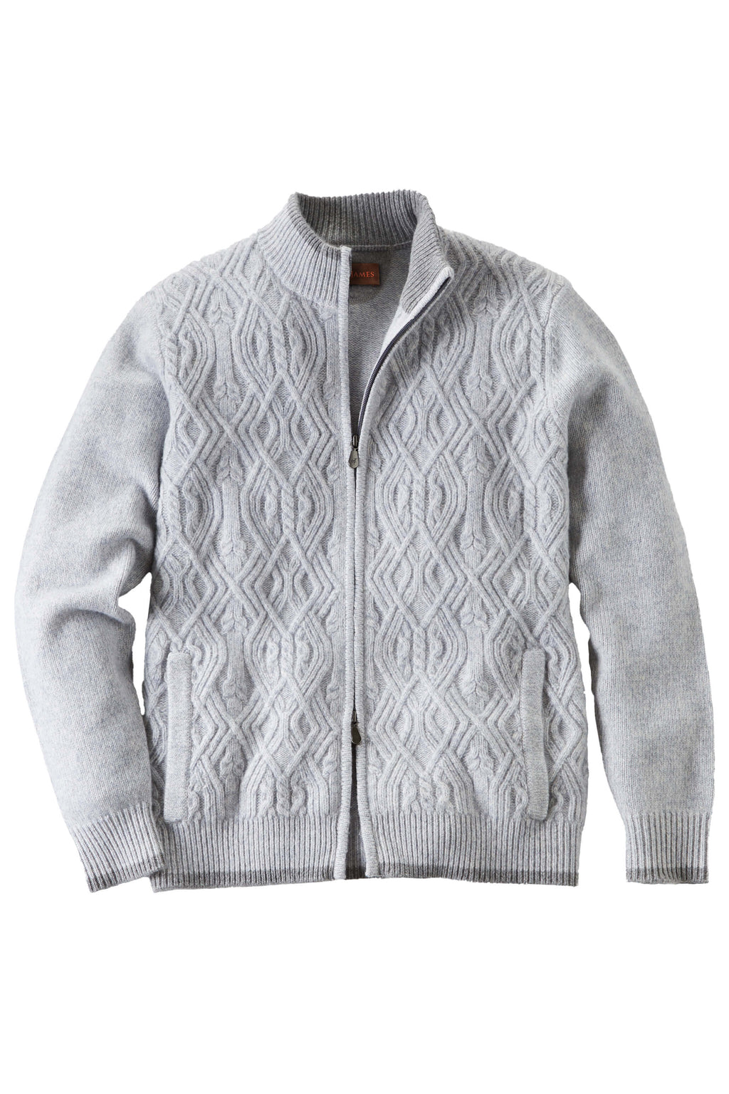 Patrick James Mouline Tweed Cable Front Zip Sweater