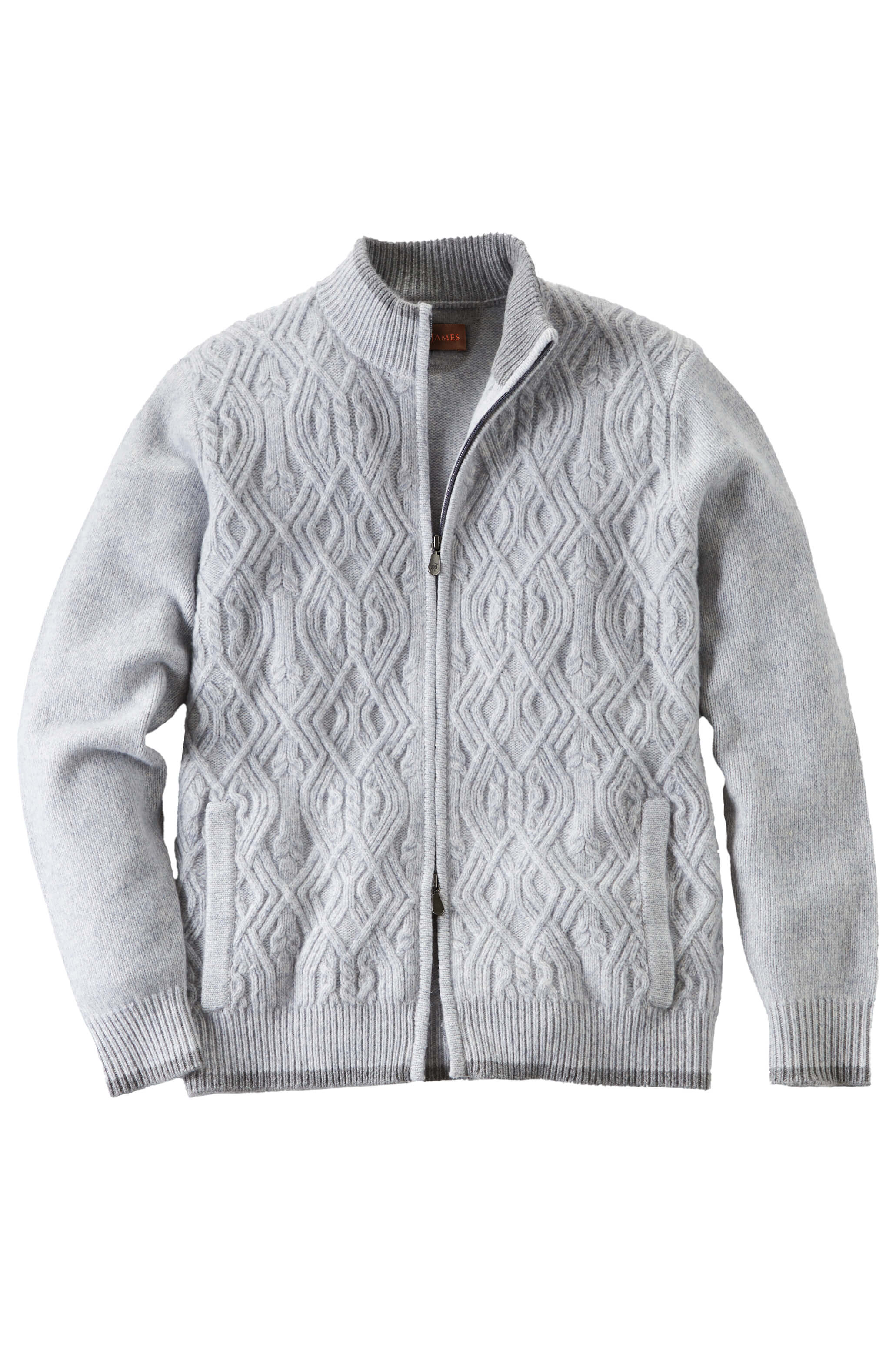 Patrick James Mouline Tweed Cable Front Zip Sweater