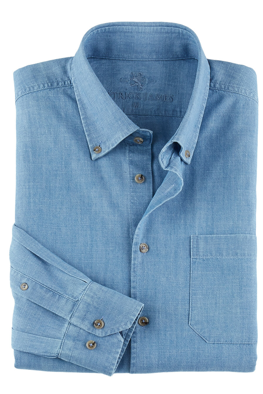 Patrick James Long Sleeve Button Down Solid Chambray Shirt