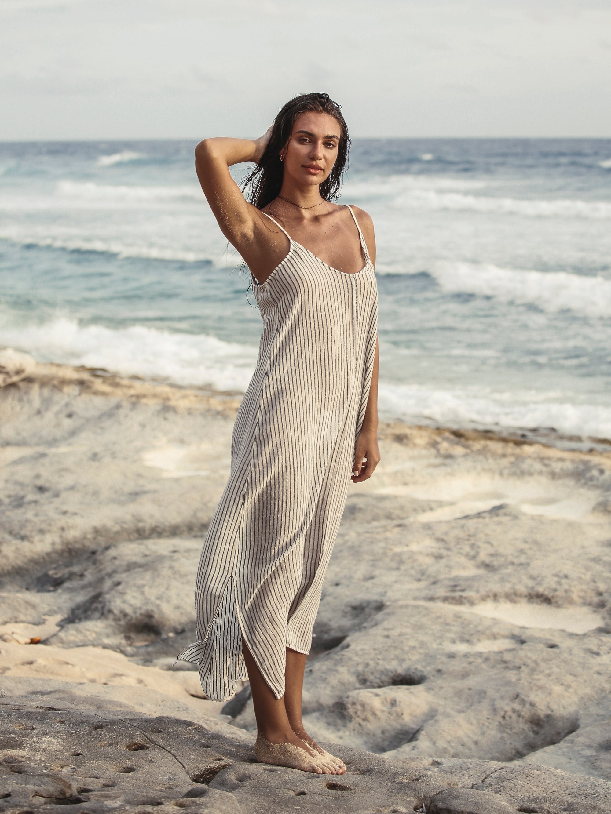 The Handloom Yaz Dress Black Stripes