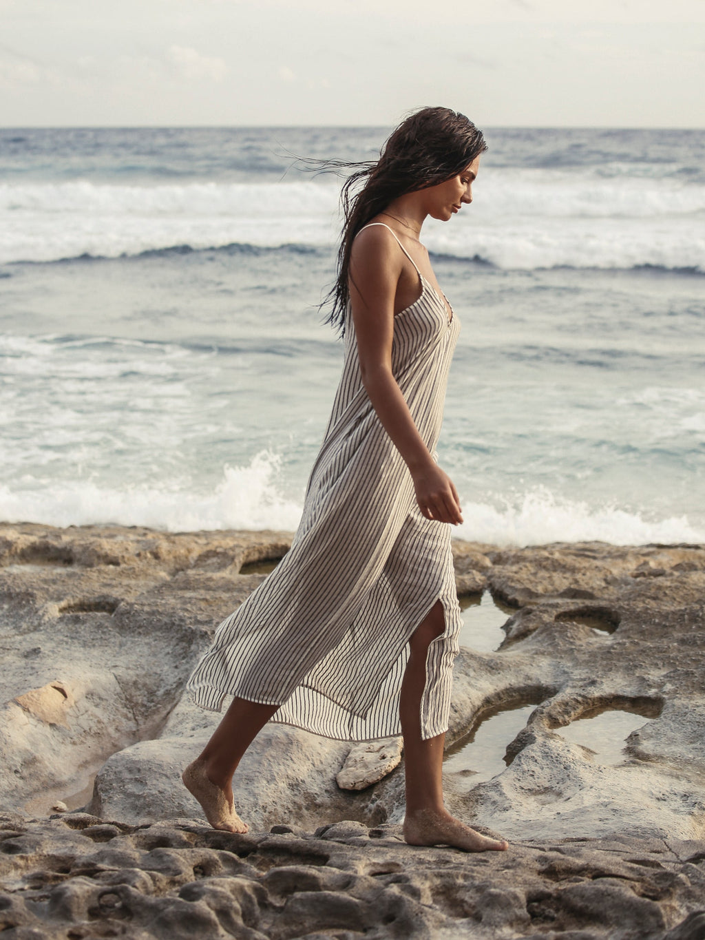 The Handloom Yaz Dress Black Stripes