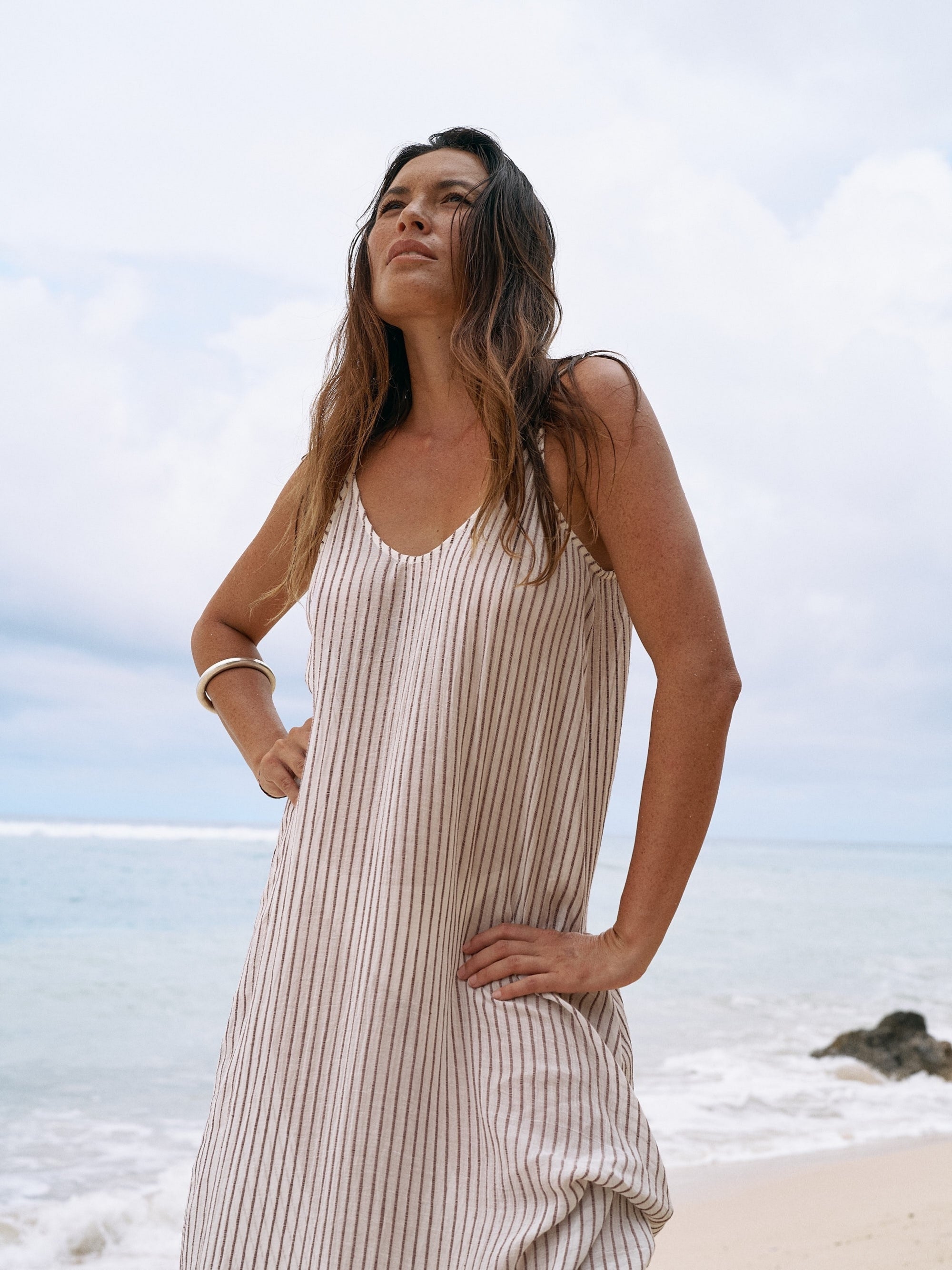 The Handloom Yaz Dress Burgundy Stripes