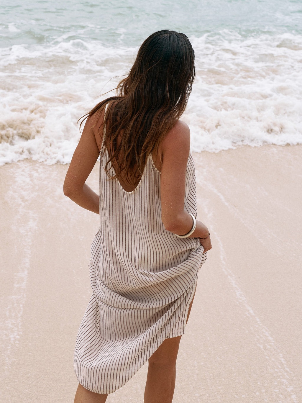 The Handloom Yaz Dress Burgundy Stripes