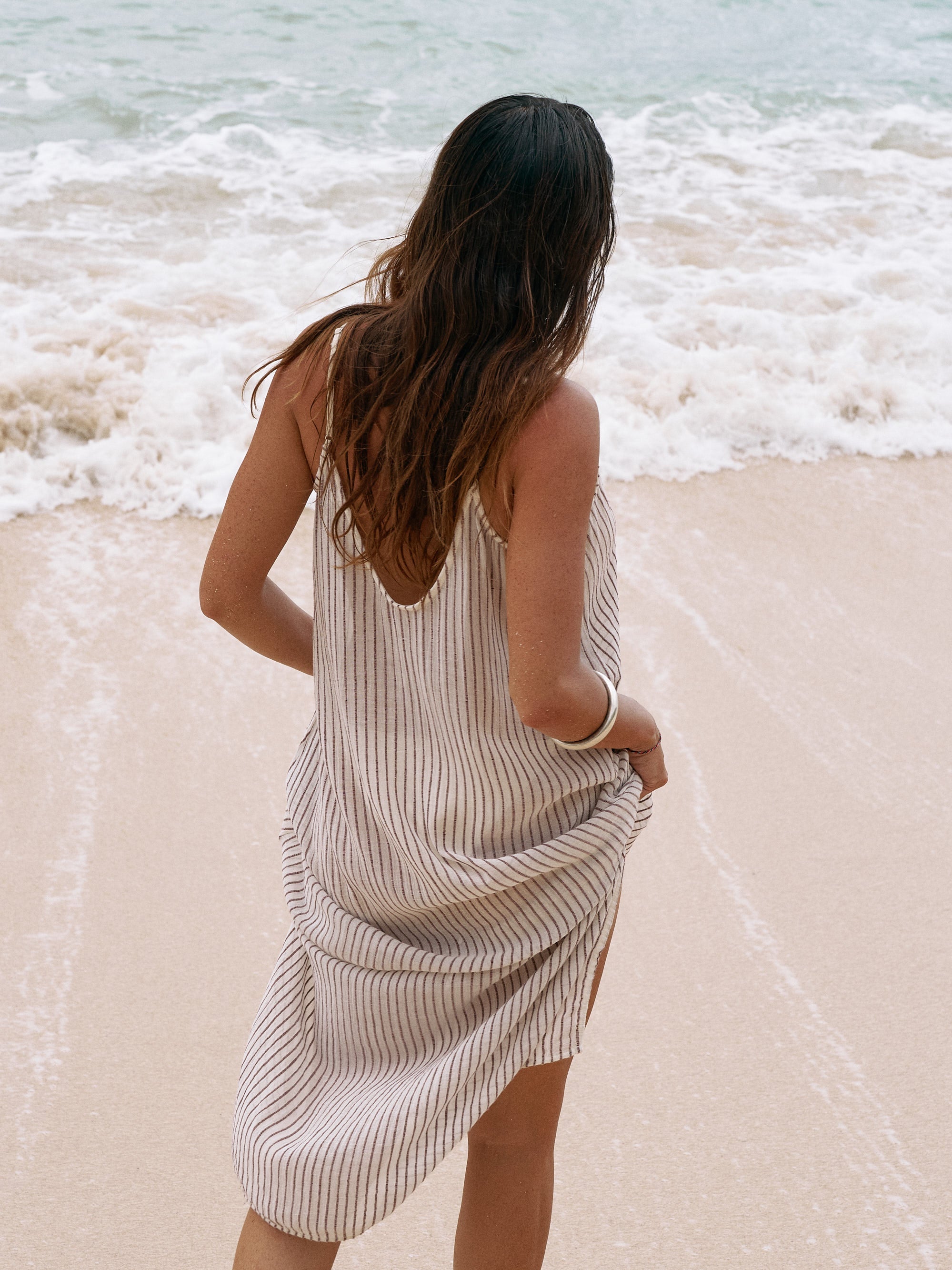 The Handloom Yaz Dress Burgundy Stripes