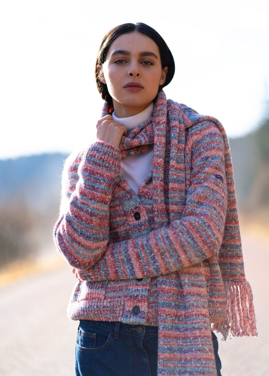 Saint James ZURICH SCARF - Multicolor Long Fringed Knit Scarf | Wool & Cotton Blend (FRONTIER CHIC MULTICO)