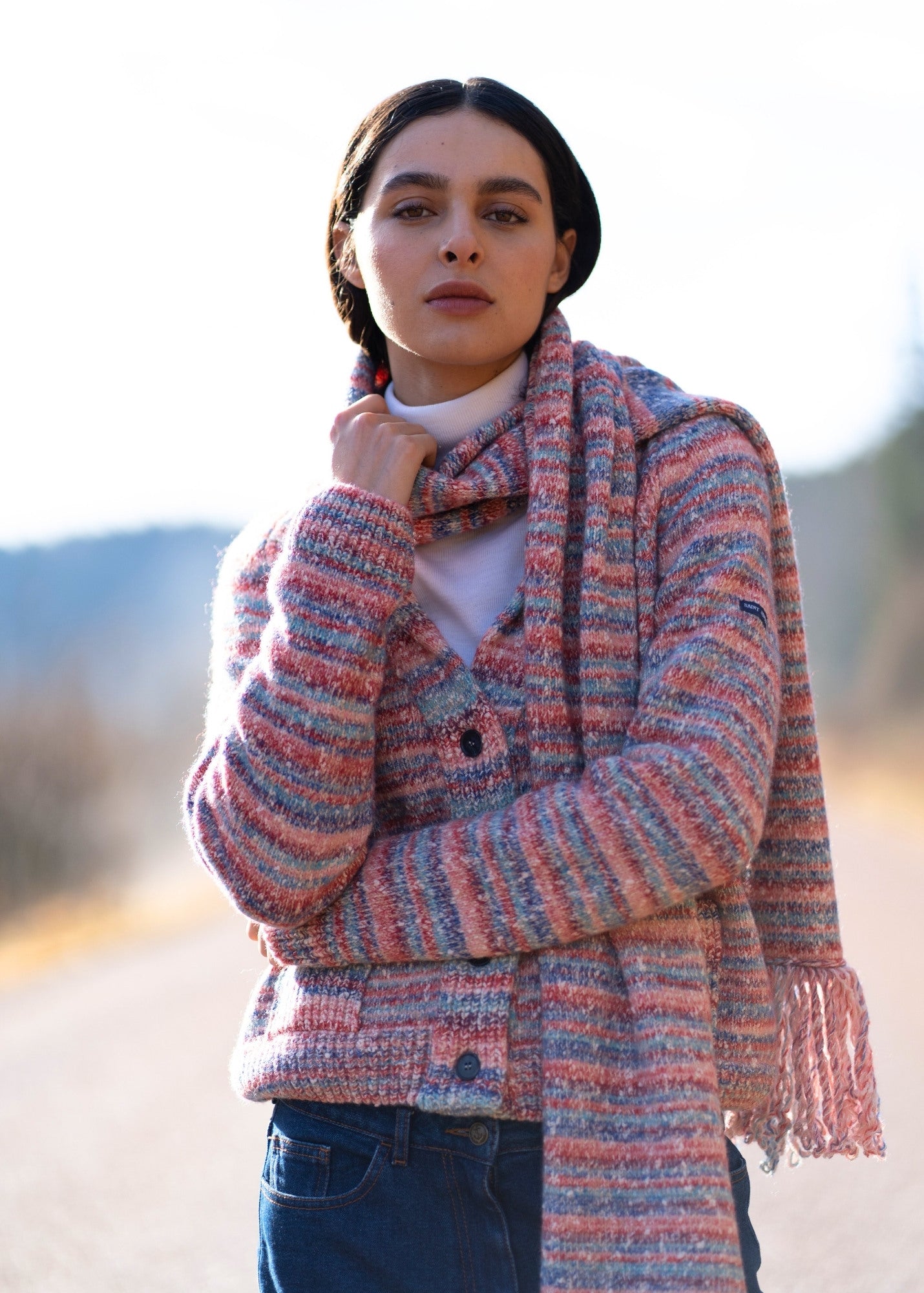 Saint James ZURICH SCARF - Multicolor Long Fringed Knit Scarf | Wool & Cotton Blend (FRONTIER CHIC MULTICO)